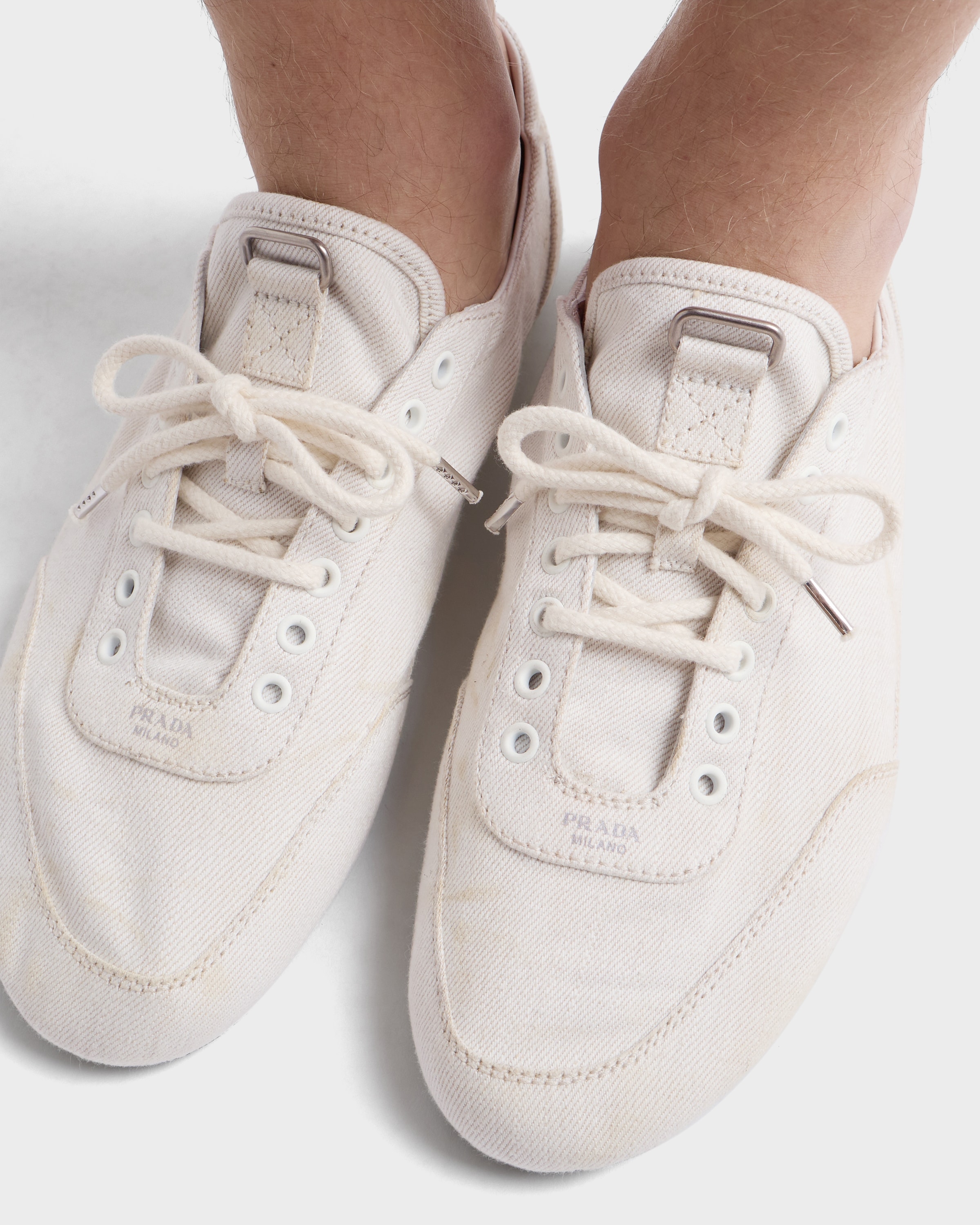 Baskets en denim collapse PRADA Blanc