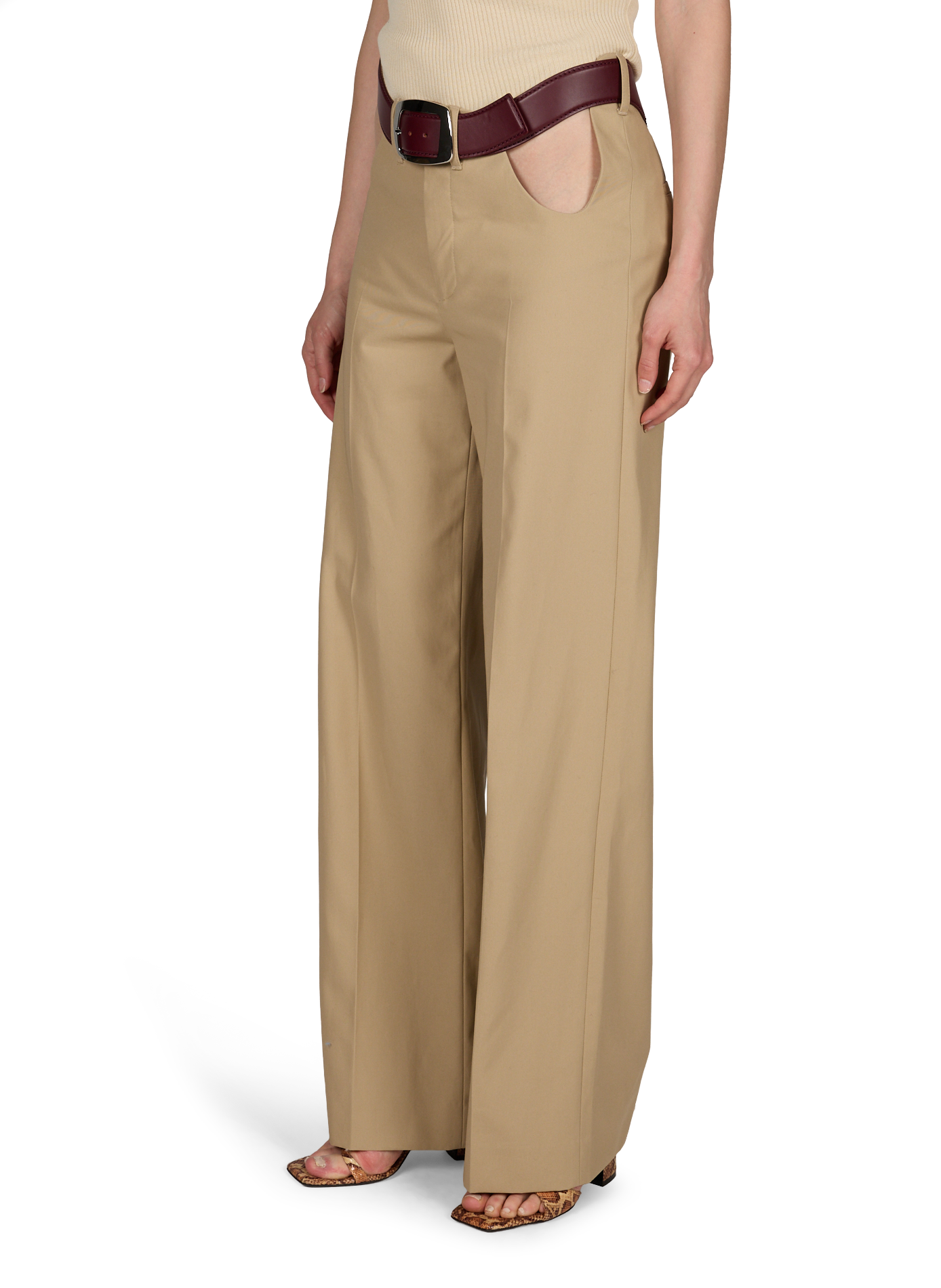 Pants with front cutouts and cotton belt JEAN PAUL GAULTIER Beige