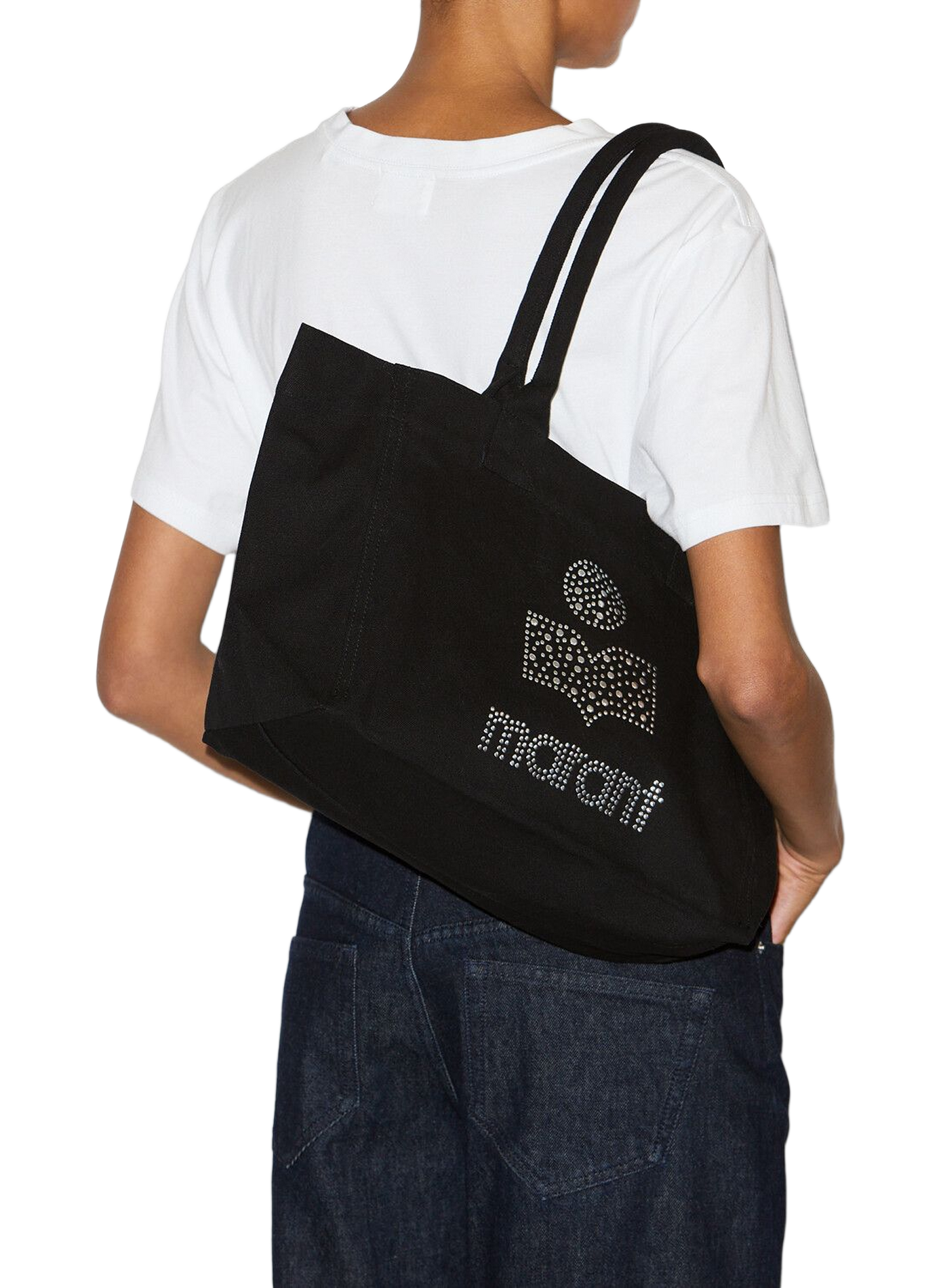 Small Yenky Zipped washed cotton bag with rhinestone logo ISABEL MARANT Black