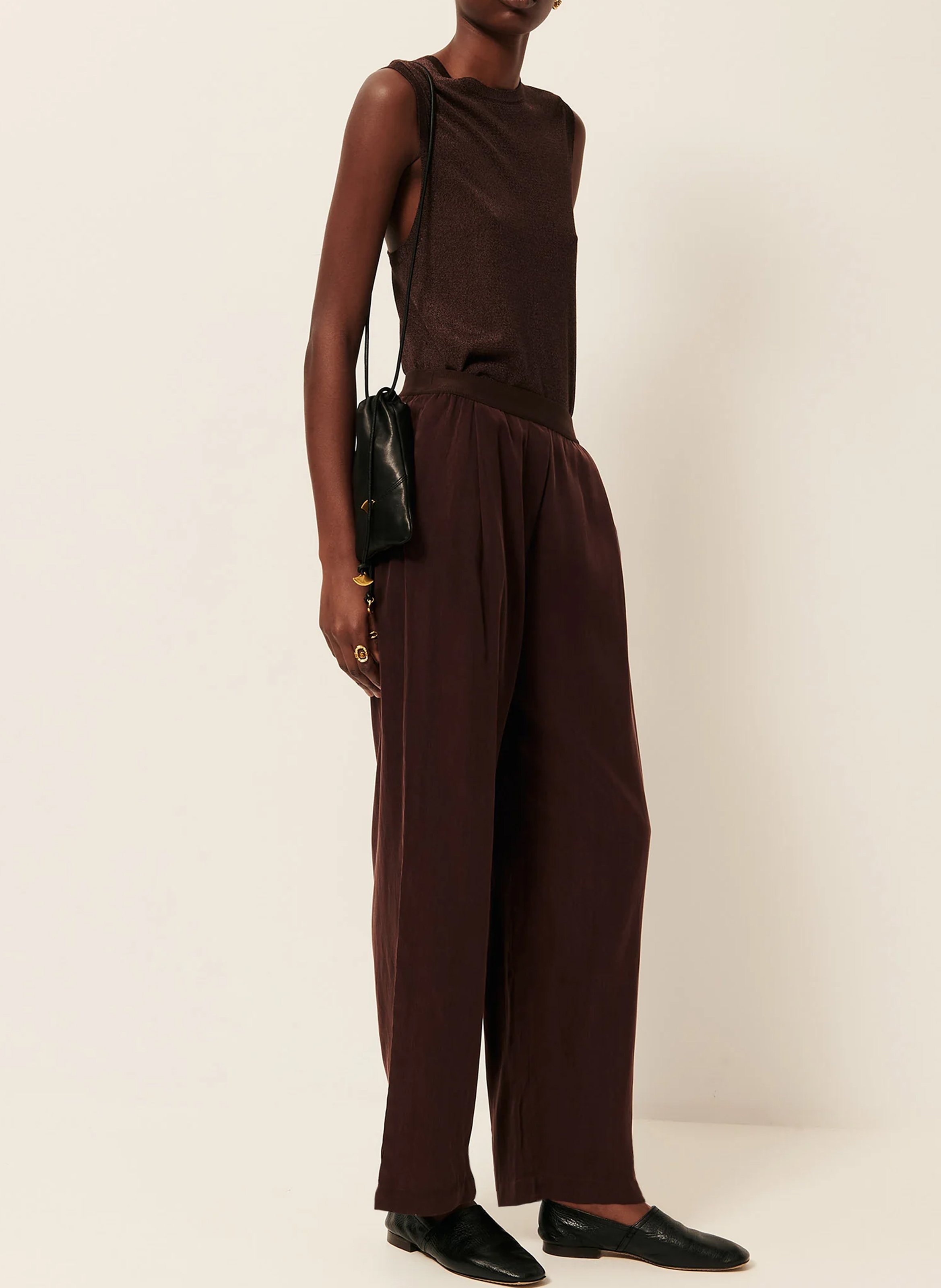 Pantalon élastiqué droit à rayures ginza p SESSUN Marron