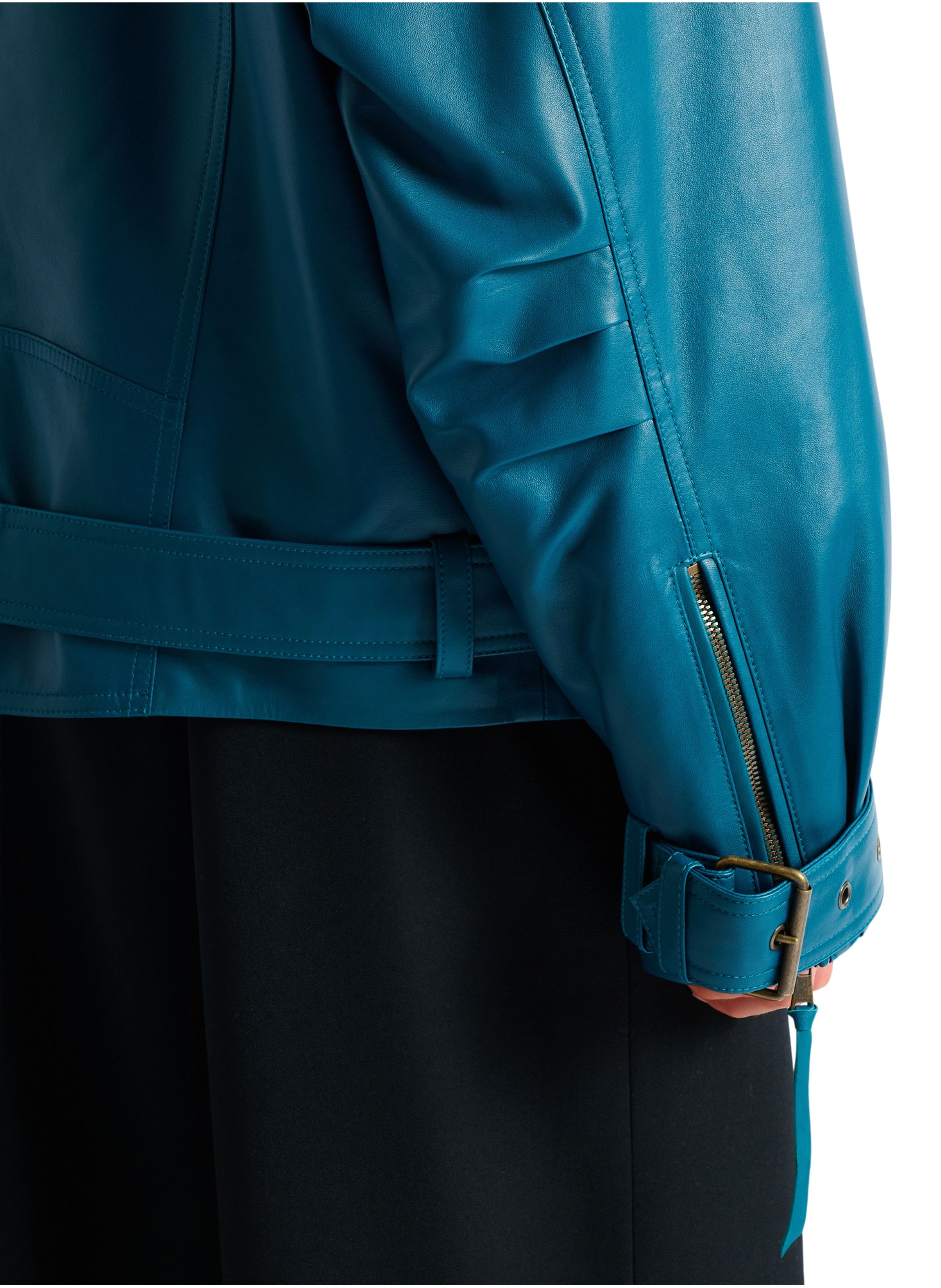 Veste biker en cuir d’agneau BALMAIN Bleu