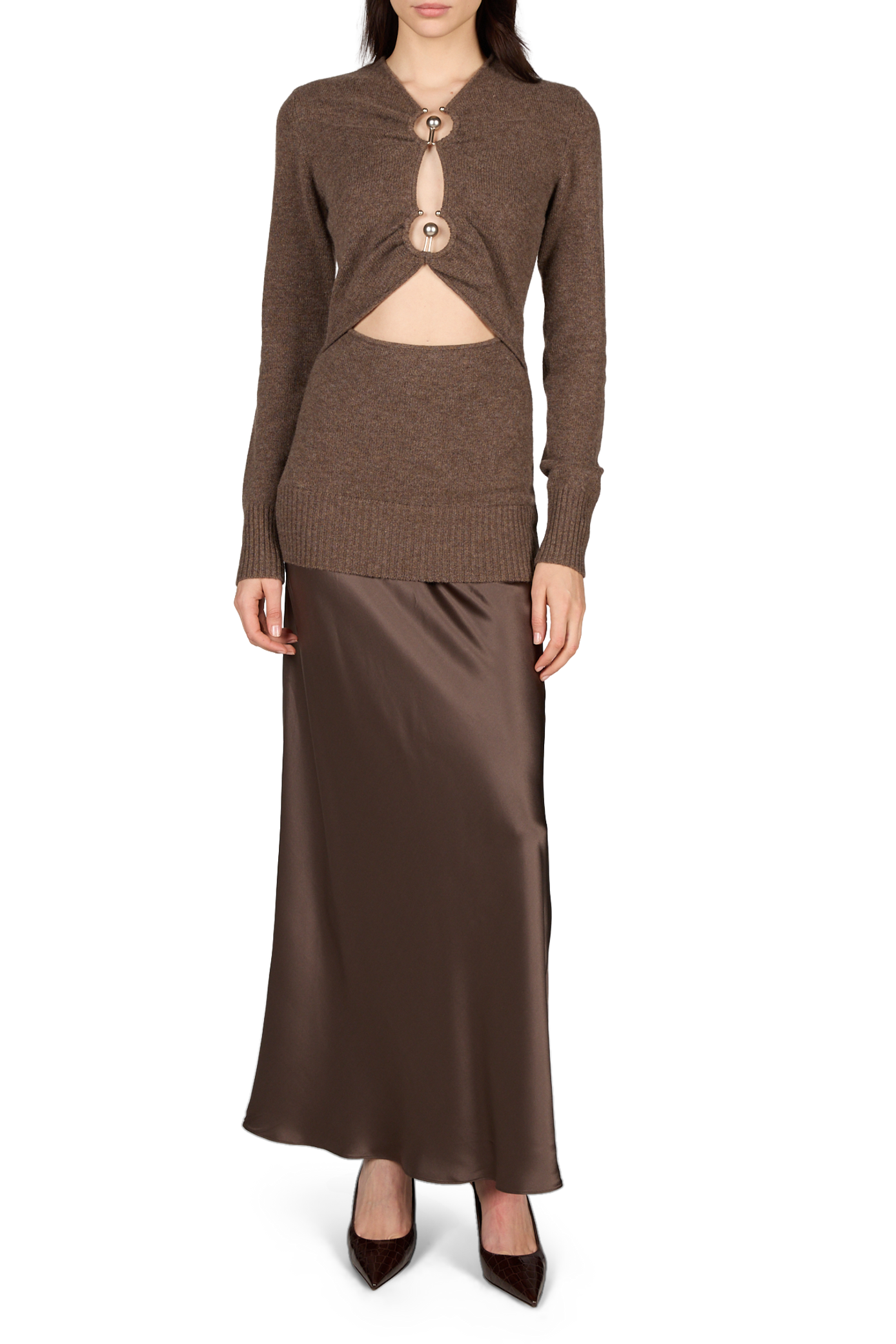 Orbit Ruched Monument long-sleeve cashmere dress CHRISTOPHER ESBER Brown