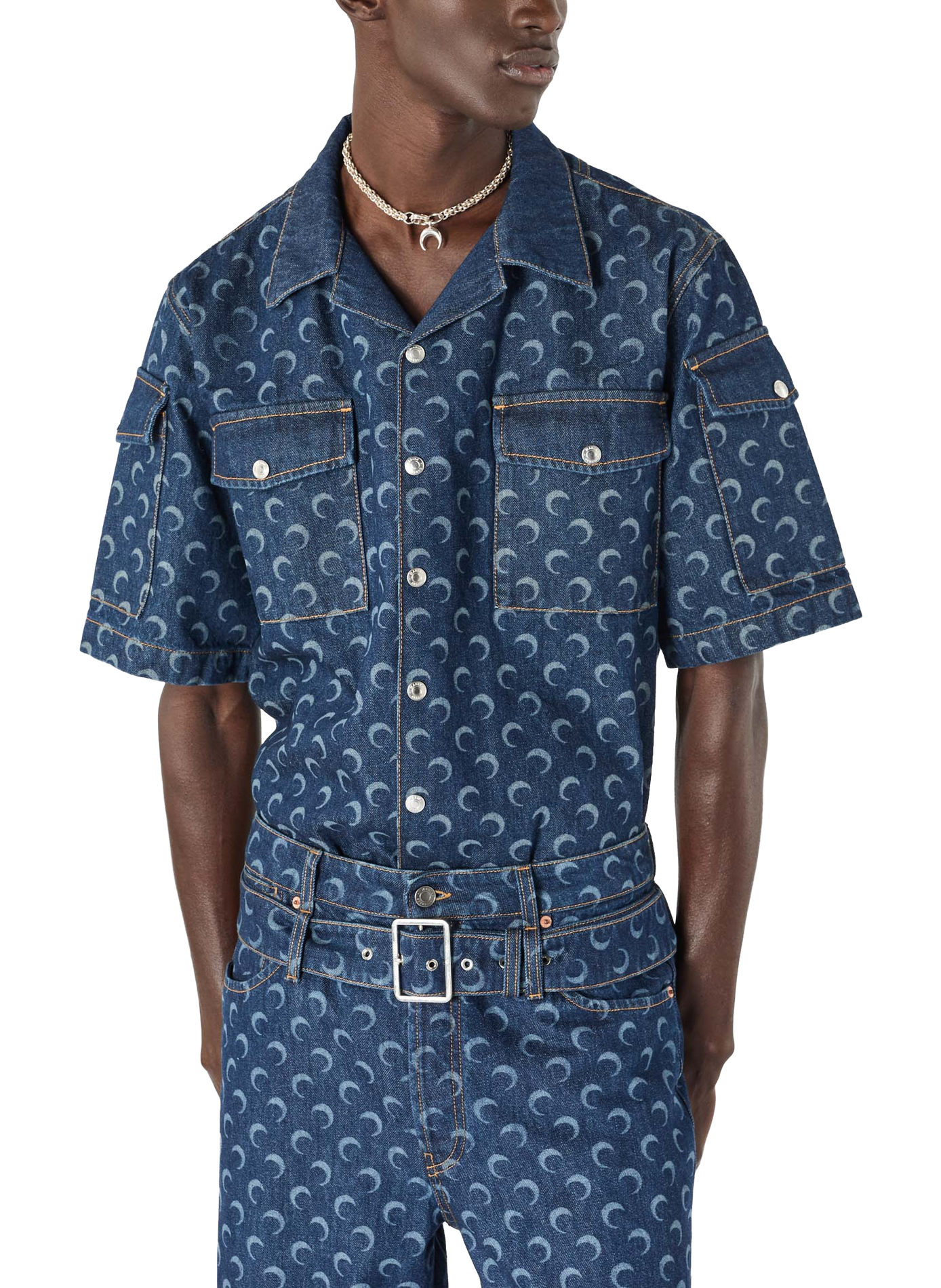 Chemise ample à manches courtes en denim bleu nuit MARINE SERRE Bleu