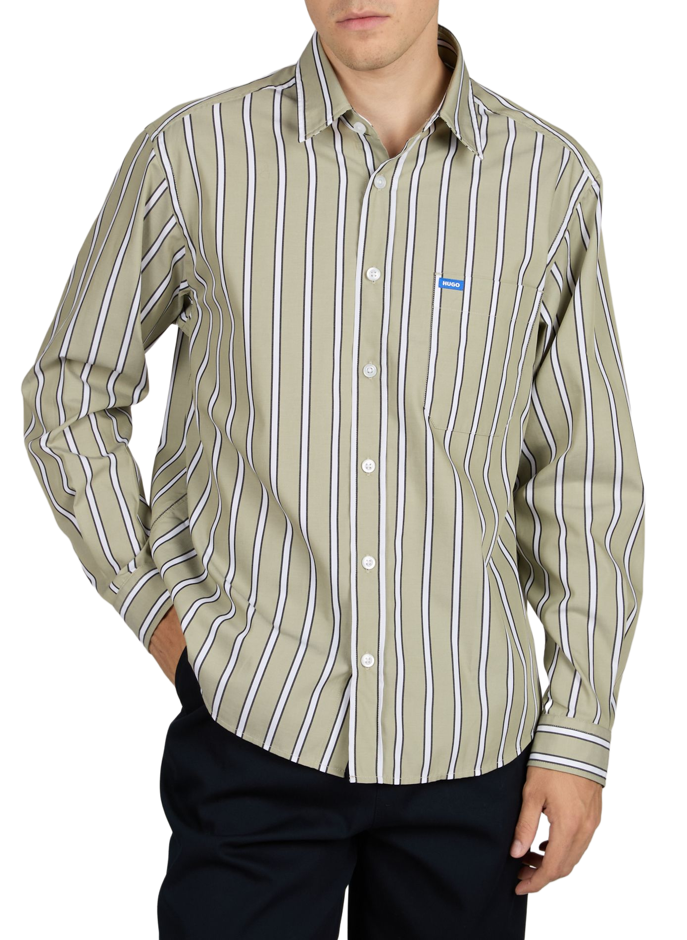 Oversized striped cotton shirt HUGO BLUE Green