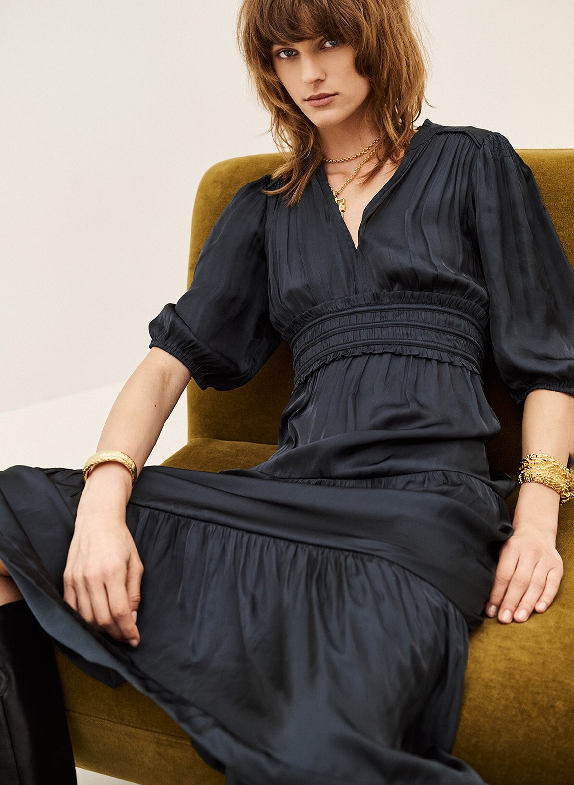 Robe plissée col v cleli BA&SH Bleu