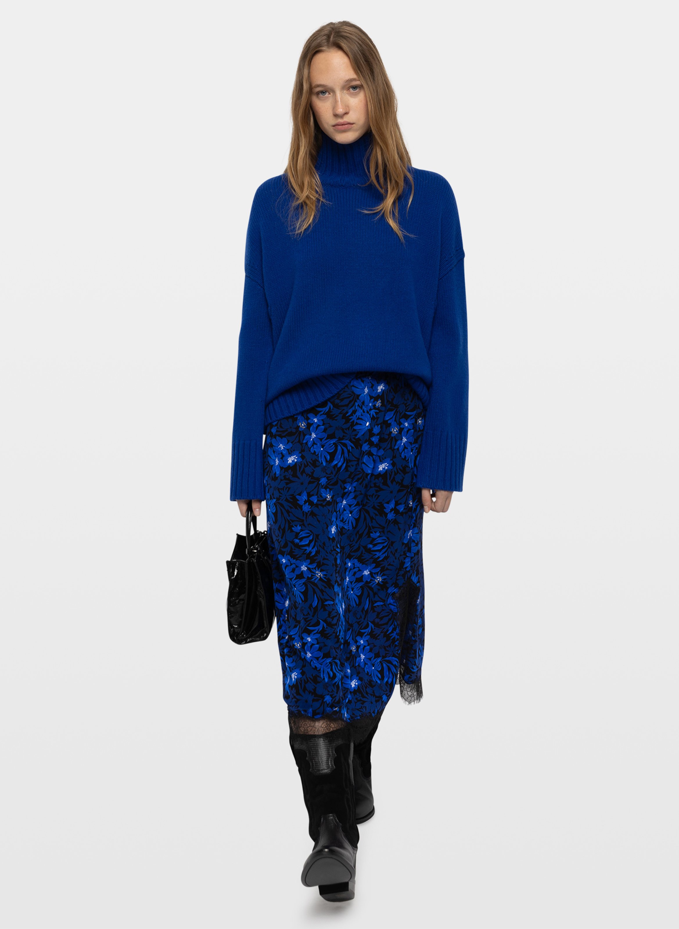 Jupe midi imprimée avec dentelle jarvis ZADIG&VOLTAIRE Bleu