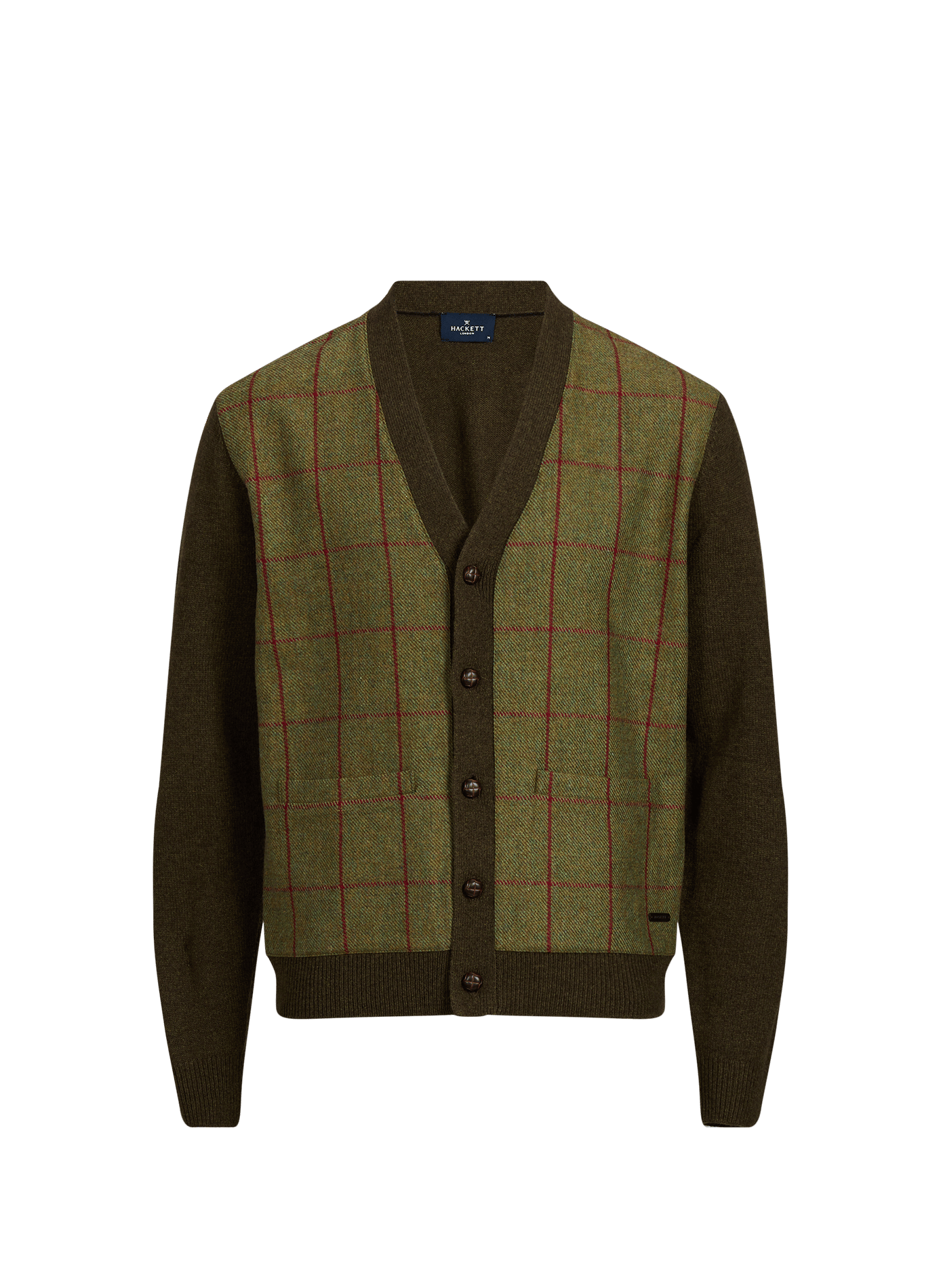 Straight V-neck checked wool cardigan HACKETT Green