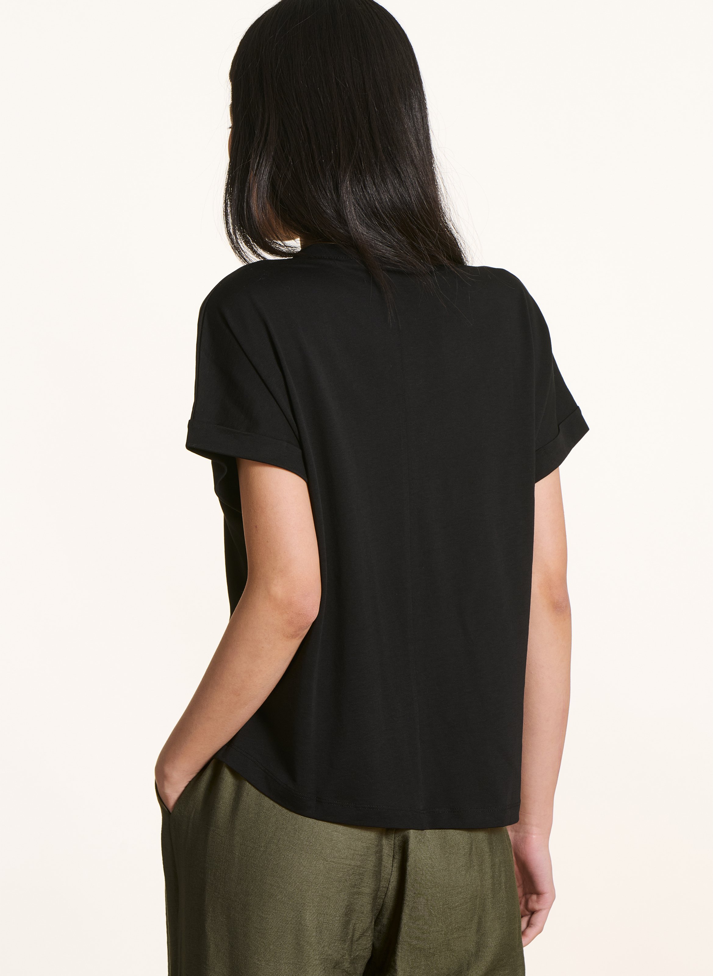 Effen top met korte mouwen en knoopsluiting LA FEE MARABOUTEE Zwart