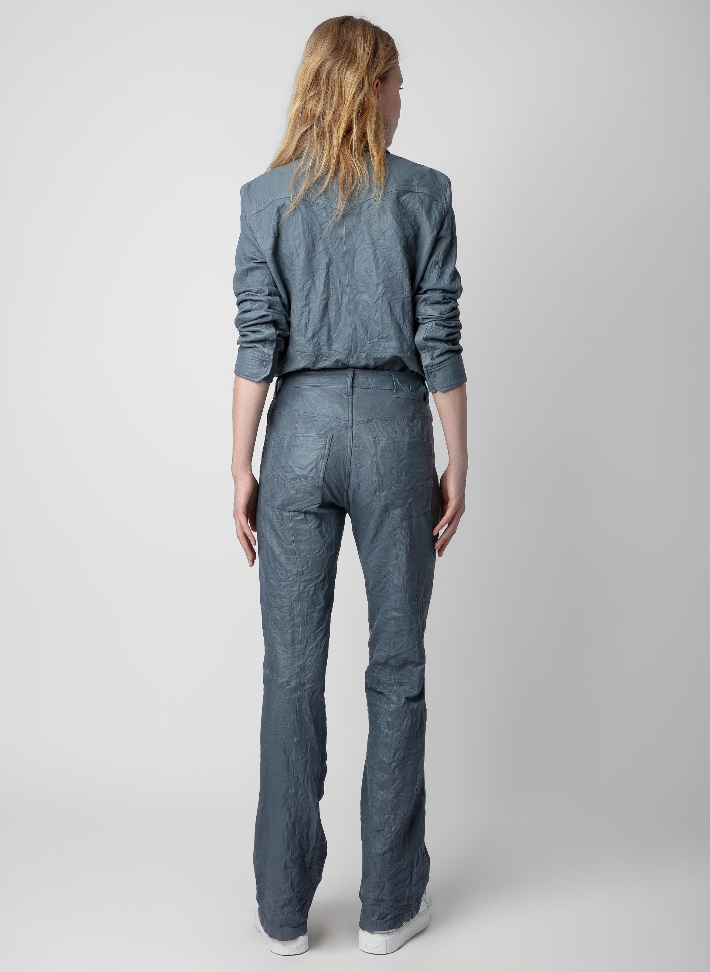DESIGN - Pantalon d'ensemble froissé avec empiècements en dentelle