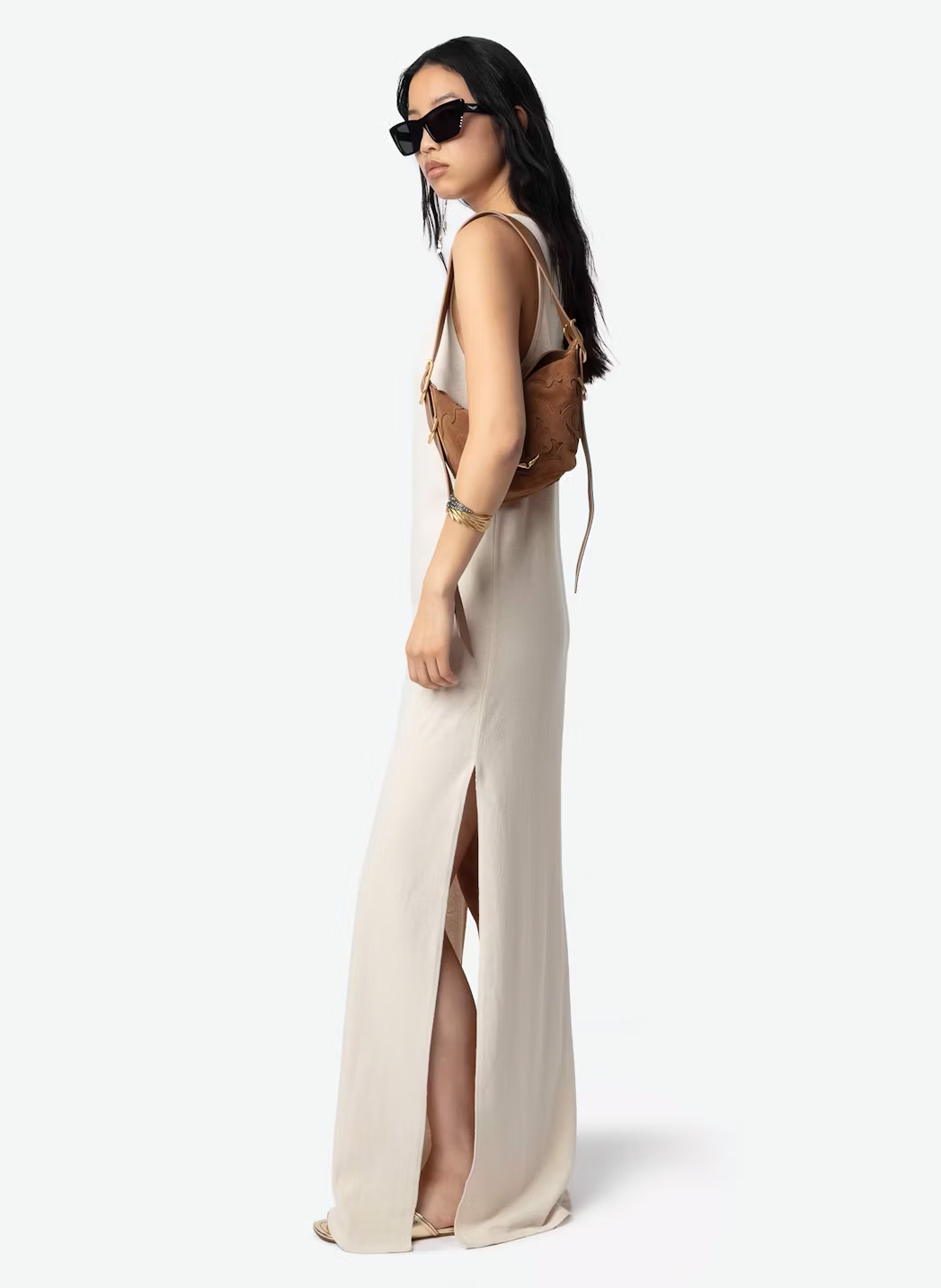 Robe longue décolleté v en coton et en lin mélangés deva ZADIG&VOLTAIRE Blanc