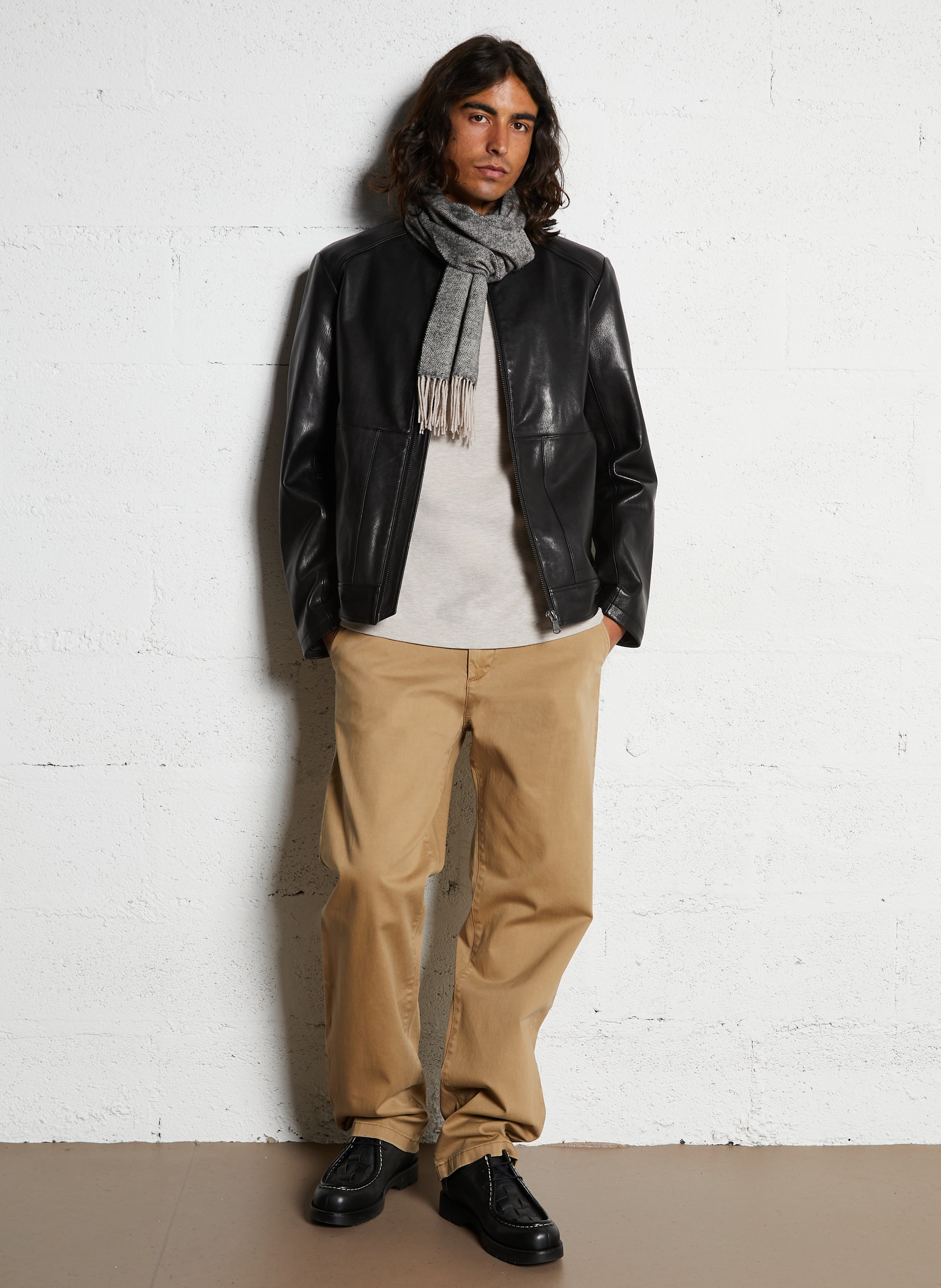 Veste en cuir droite IKKS Noir