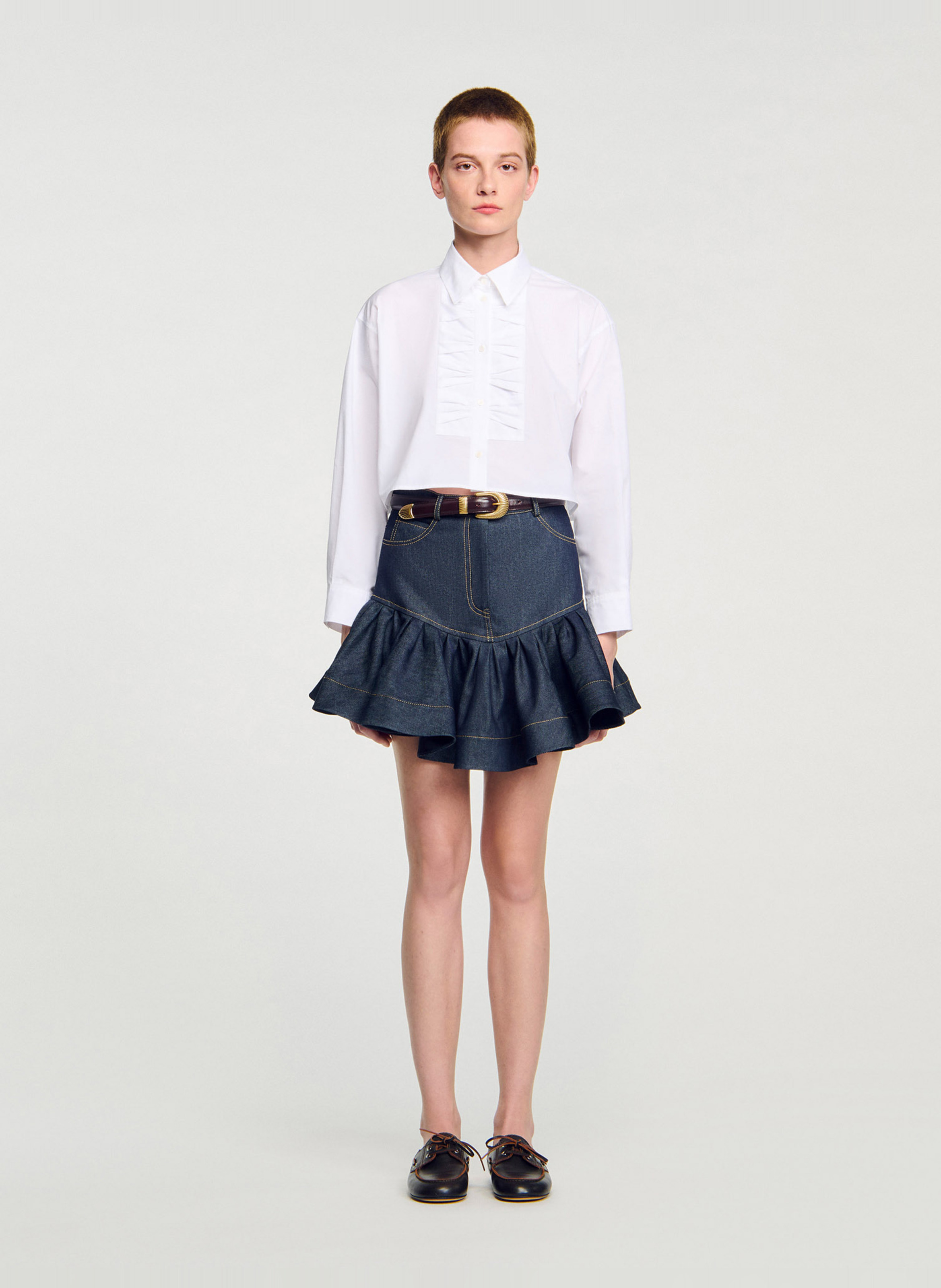 Chemise courte ample unie SANDRO Blanc