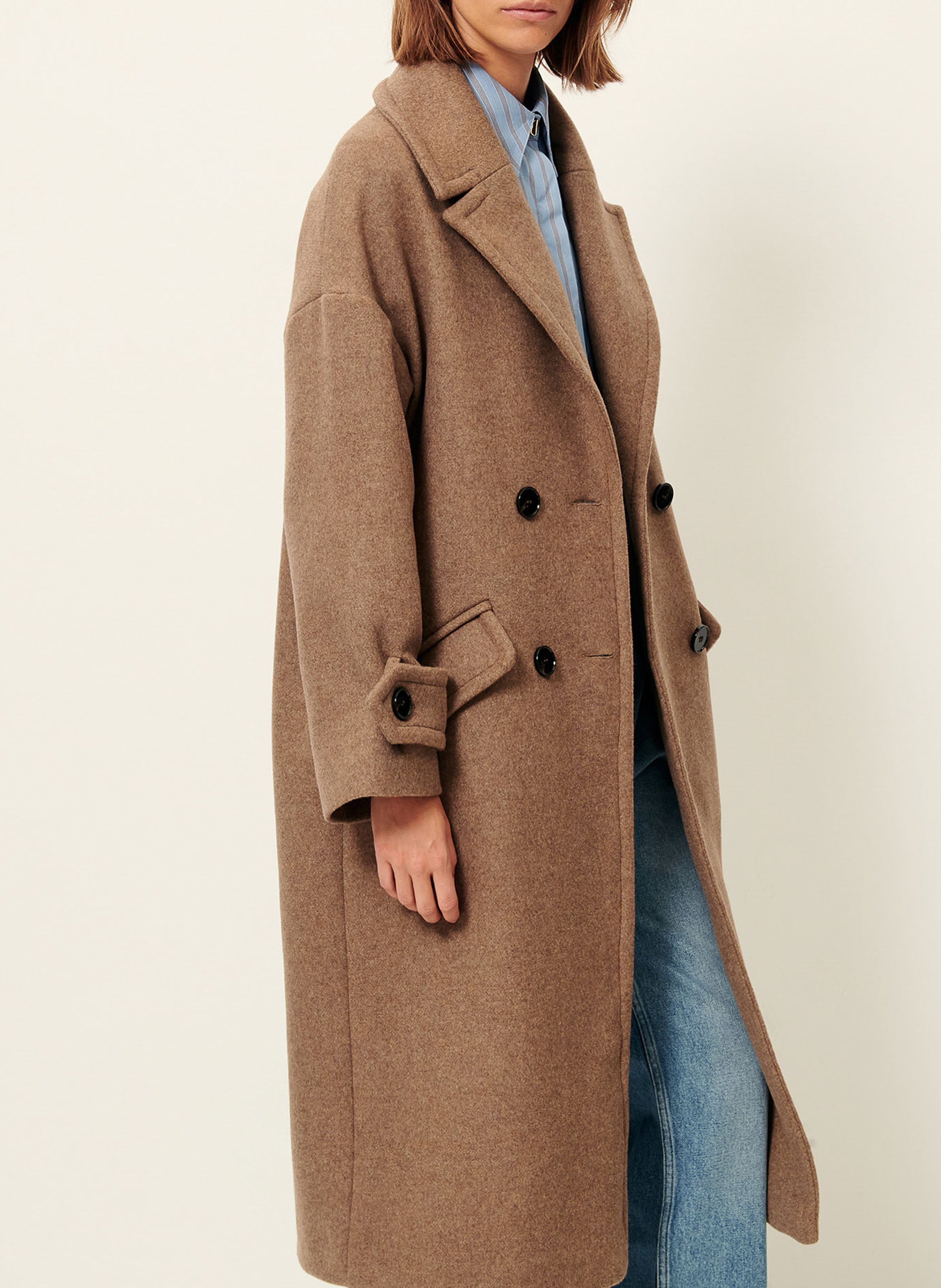 Manteau droit col tailleur en laine mélangée mia SESSUN Beige