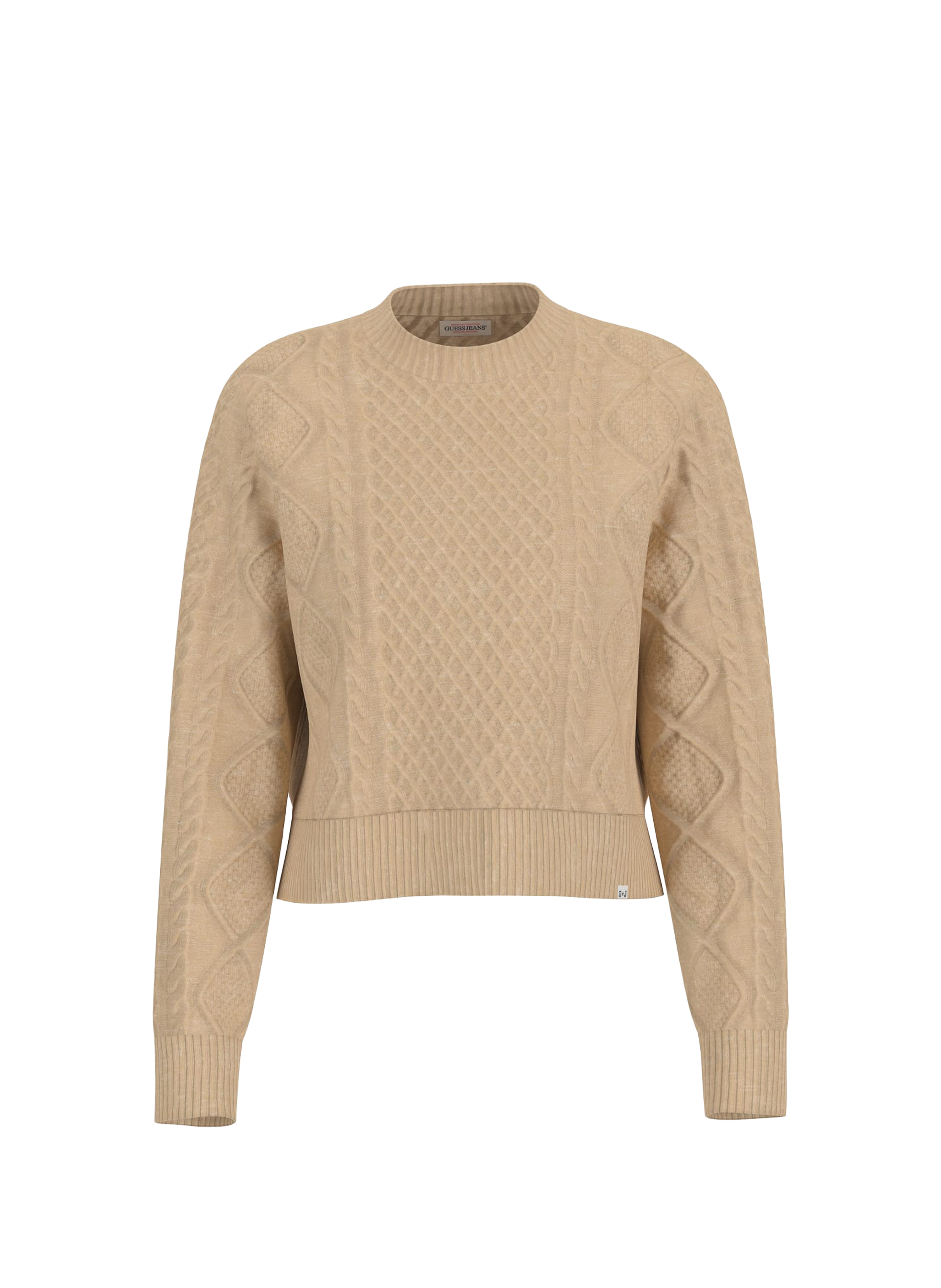 GUESS Pull col rond en coton et laine mélangés Beige