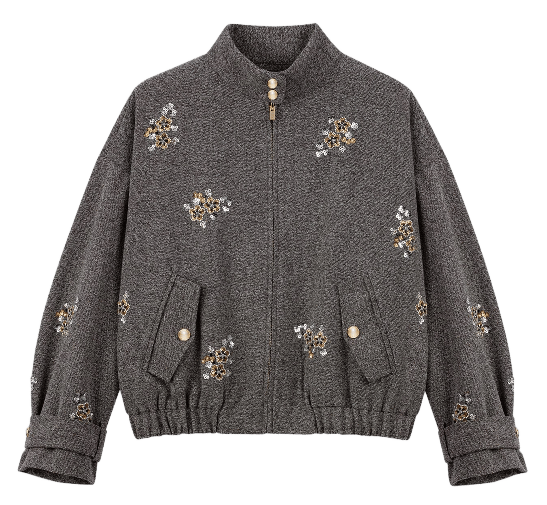 Veste oversize col montant en lainage MAJE Gris