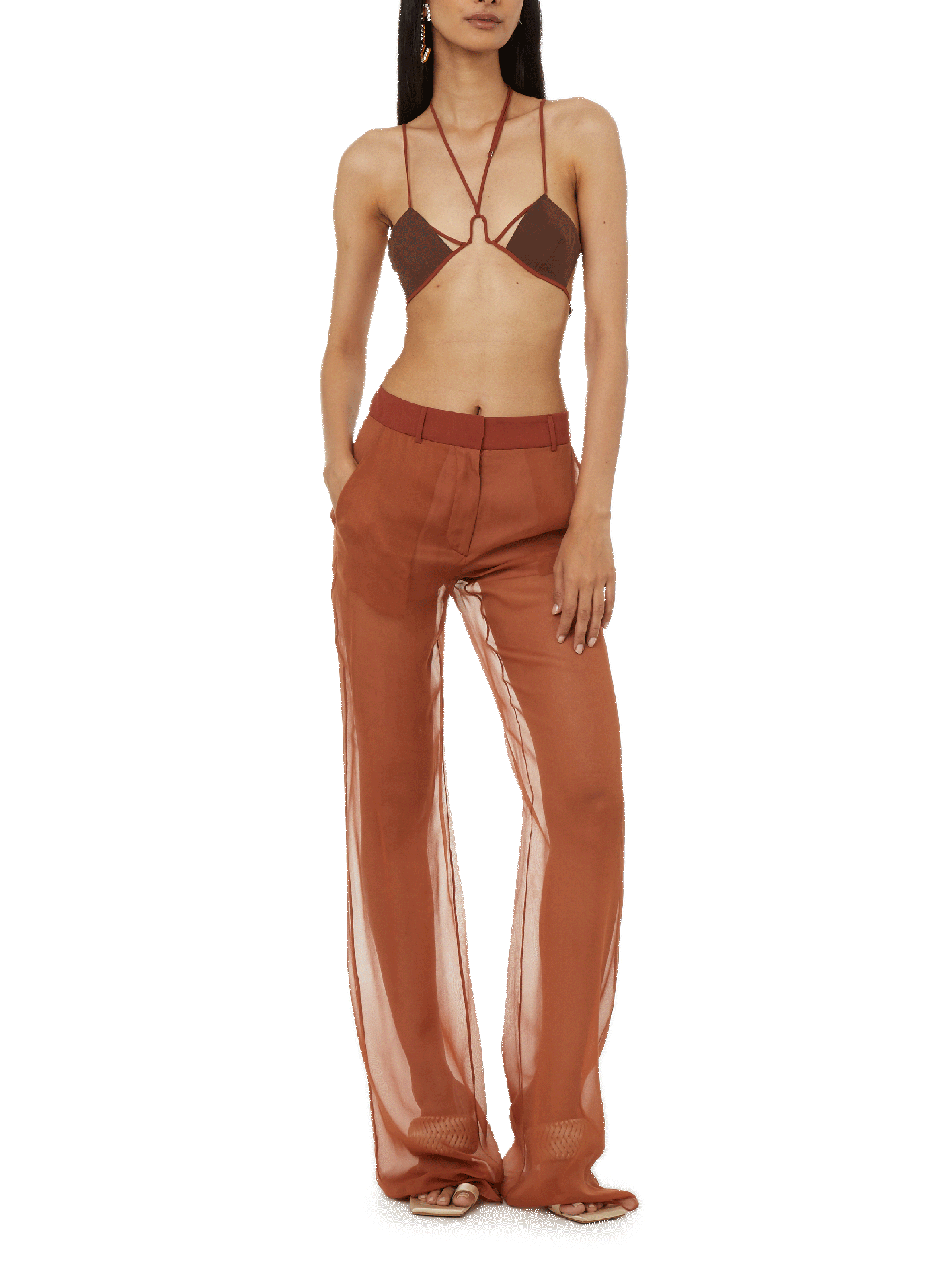 Pantalon flare en soie NENSI DOJAKA Marron