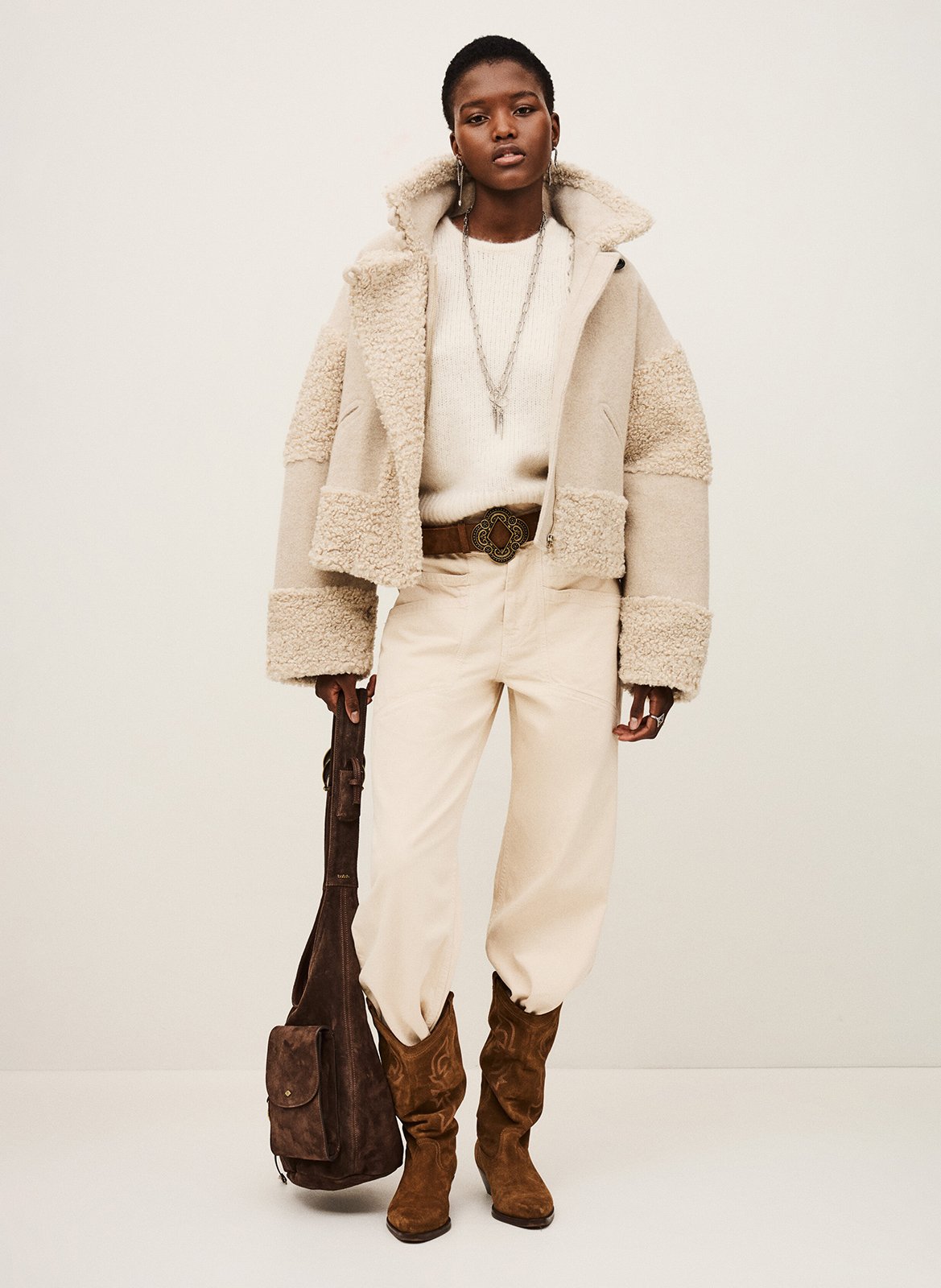 Manteau court col tailleur effet fourrure fleet BA&SH Beige