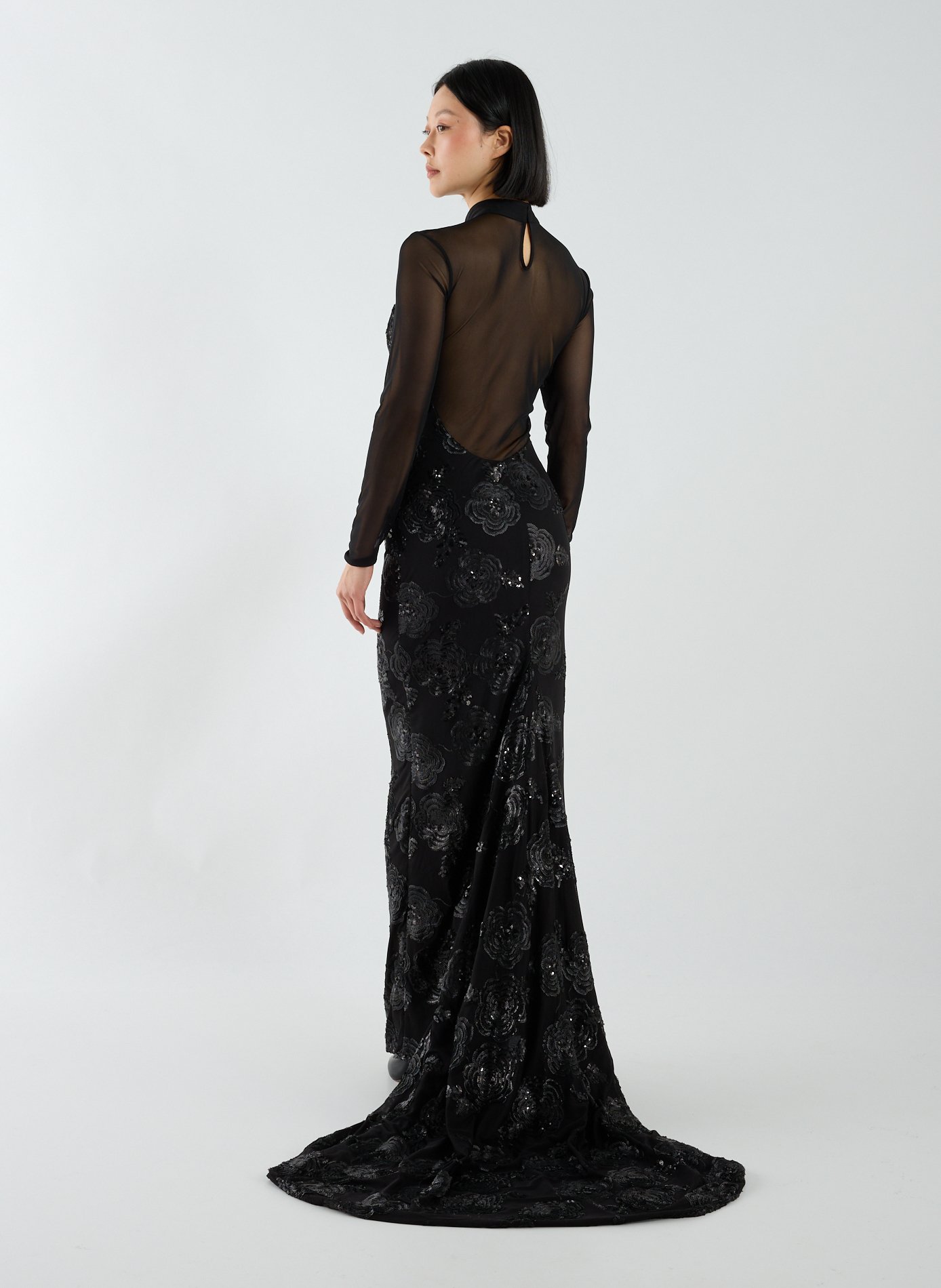 Robe longue à broderies sequins ROTATE Noir