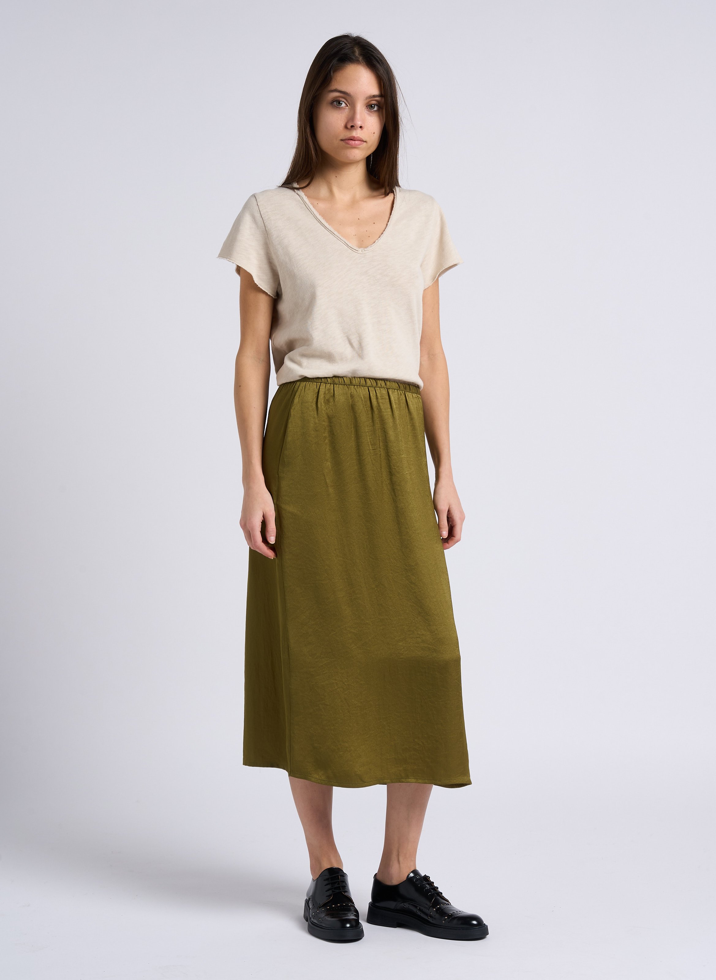 Tee-shirt droit col v en coton sonoma AMERICAN VINTAGE Beige