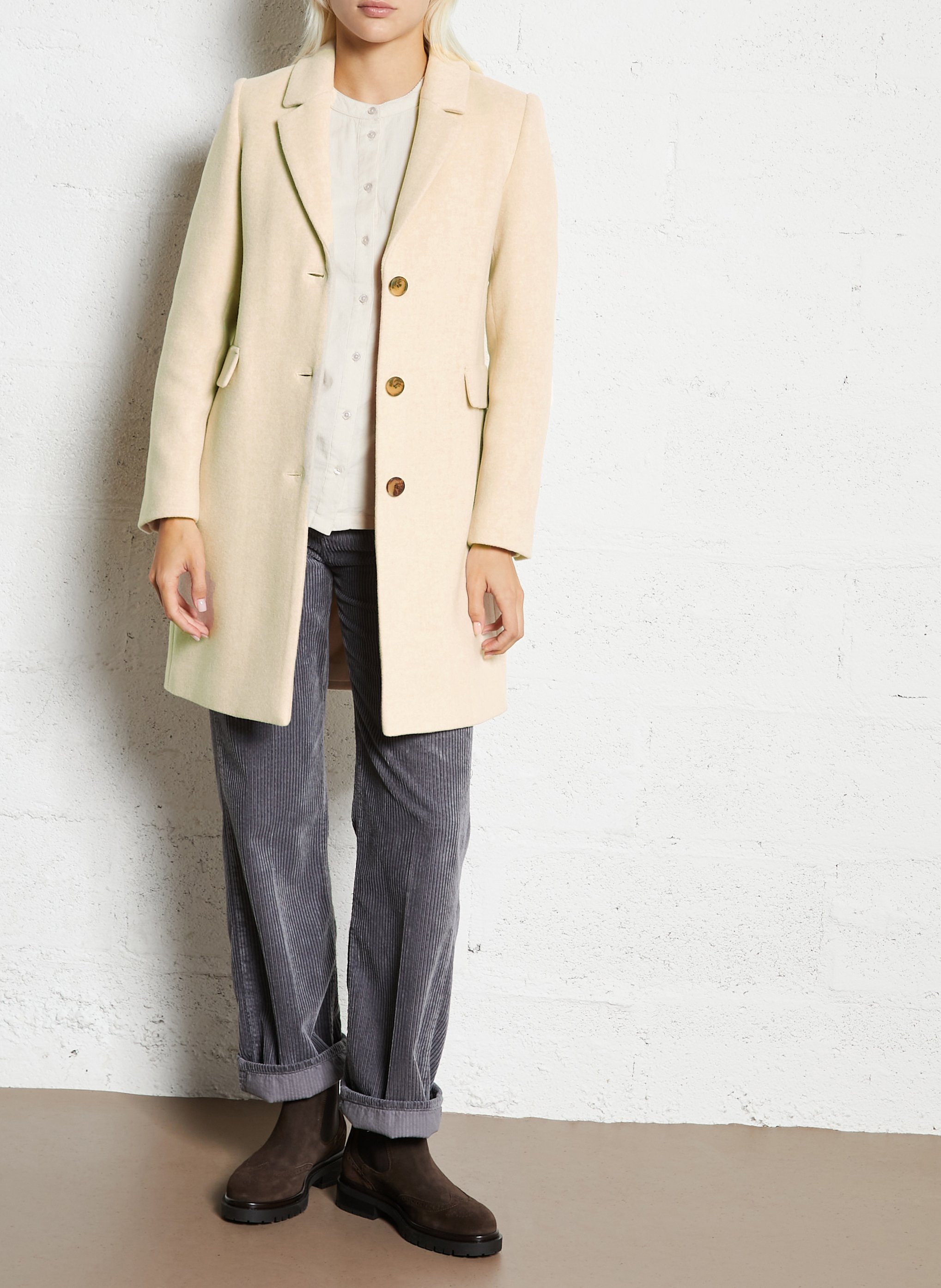 Manteau mi-long boutonné en laine mélangée anabelle bis MAISON 123 Blanc