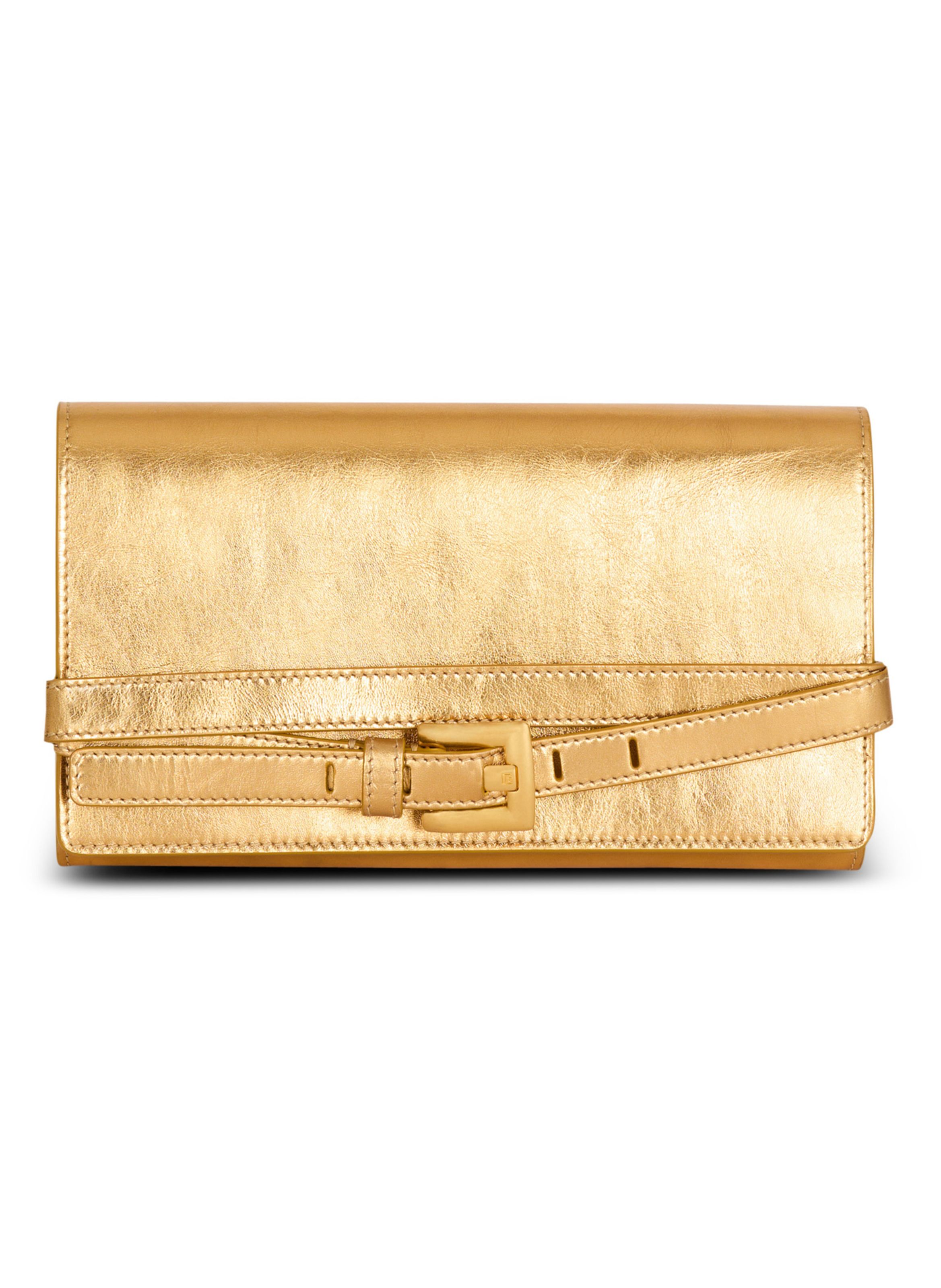 Portefeuille shuffle en cuir lamé BALMAIN Doré