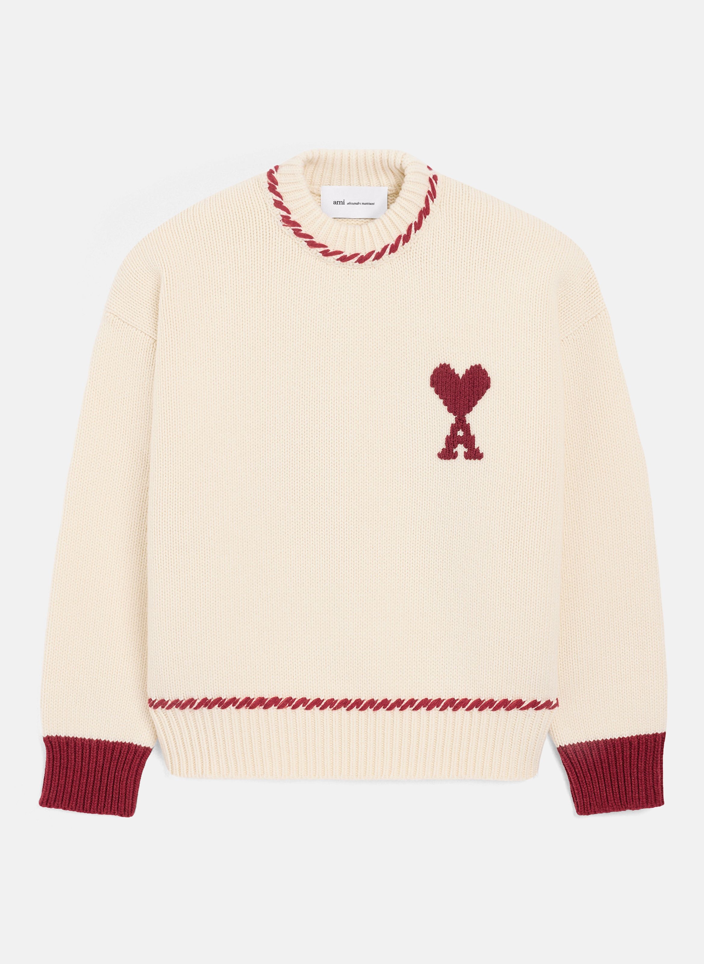 Pull col rond ami de coeur unisexe en laine AMI PARIS Blanc