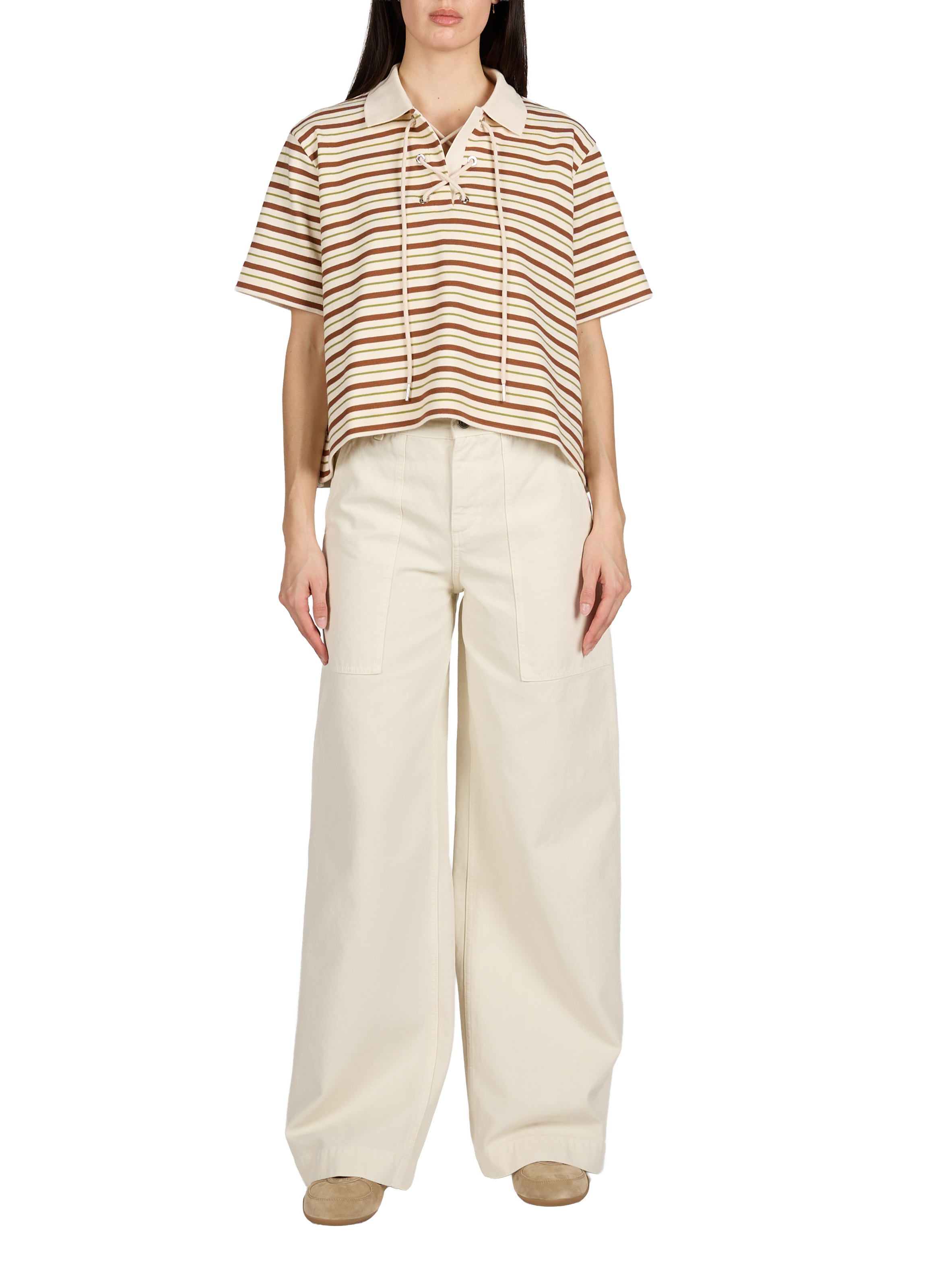 Polo manches courtes à rayures en coton MONCLER Beige