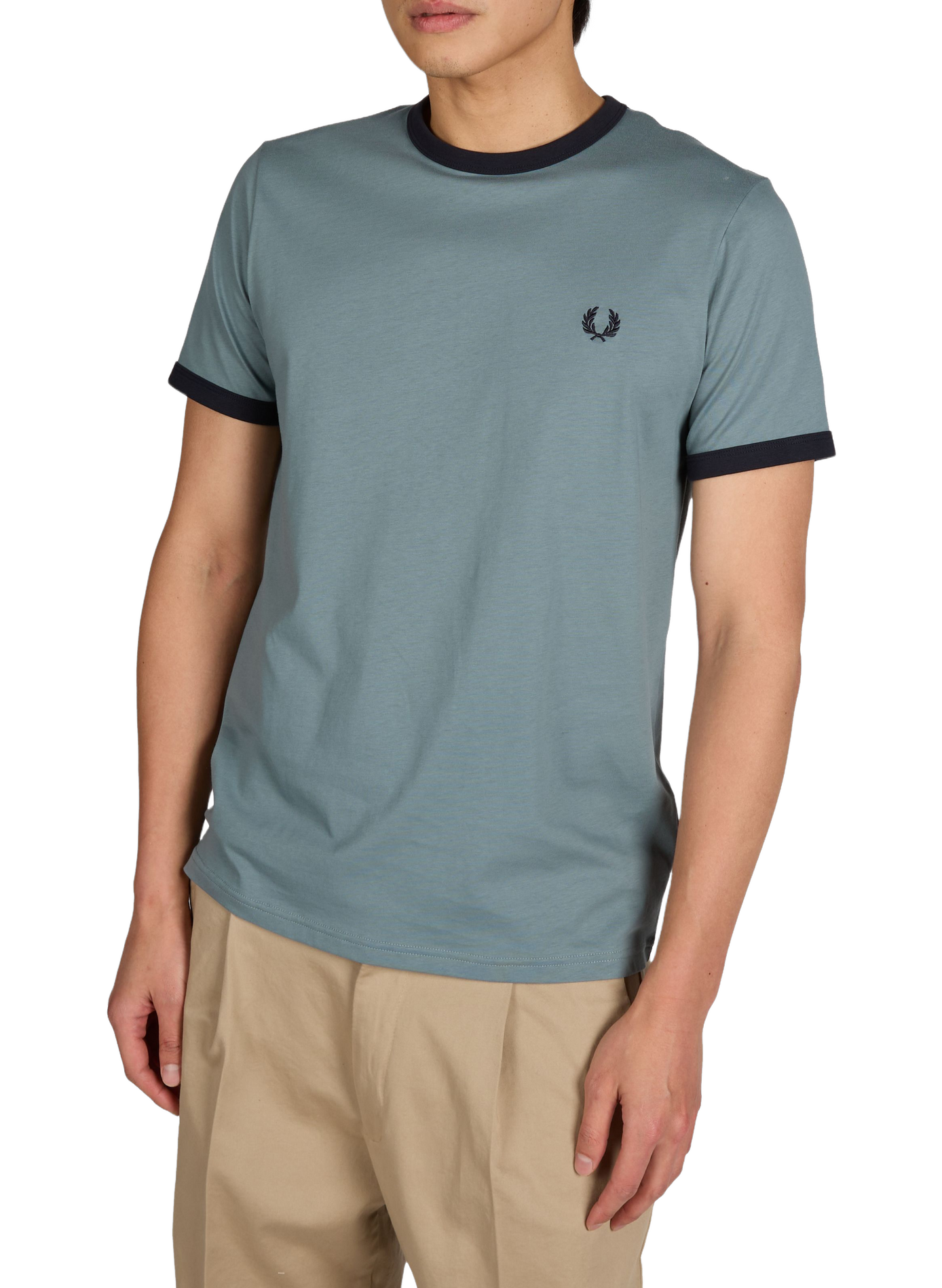 T-shirt à bordures contrastantes en coton FRED PERRY Bleu