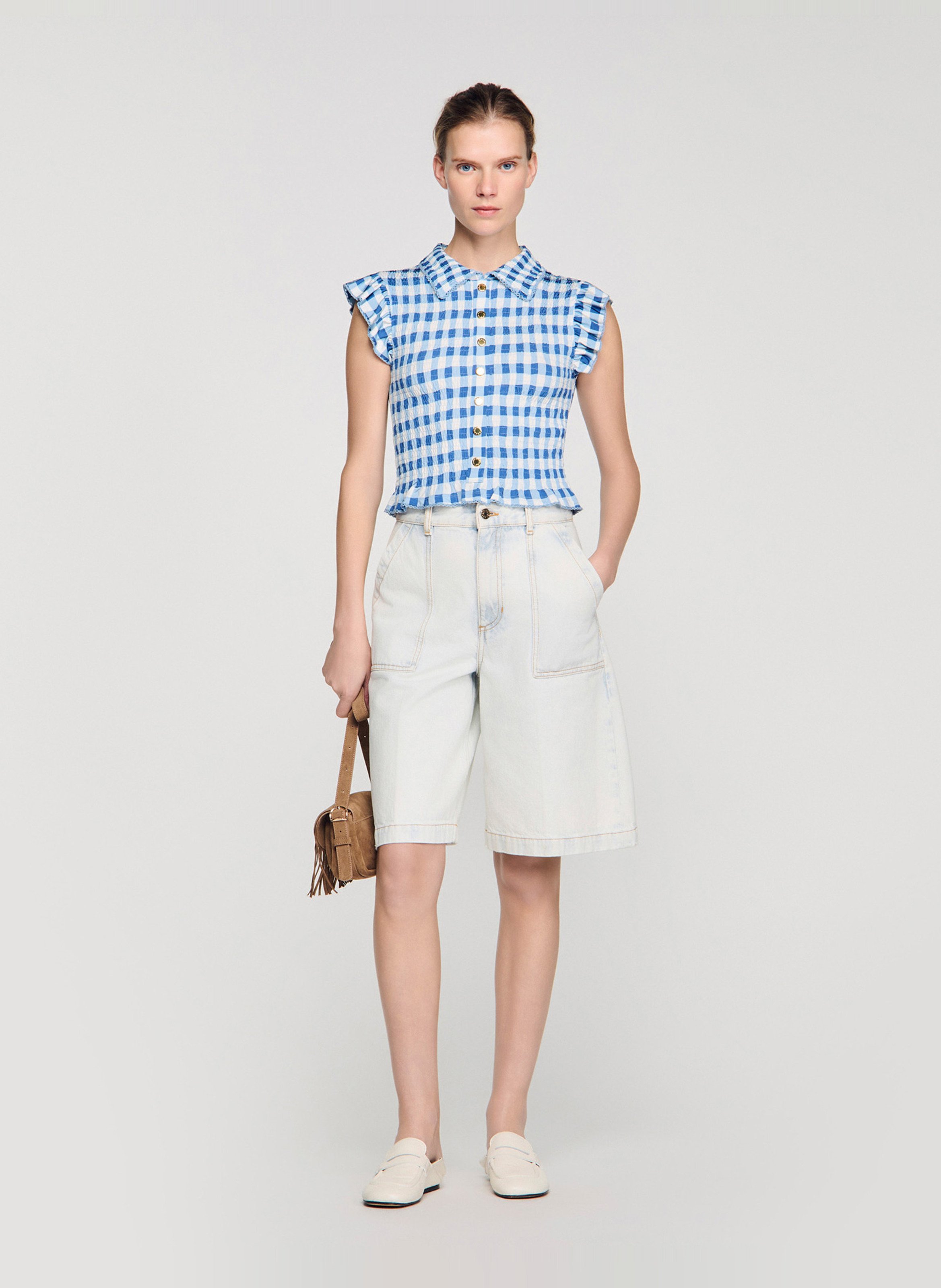 Top col classique à carreaux SANDRO Bleu