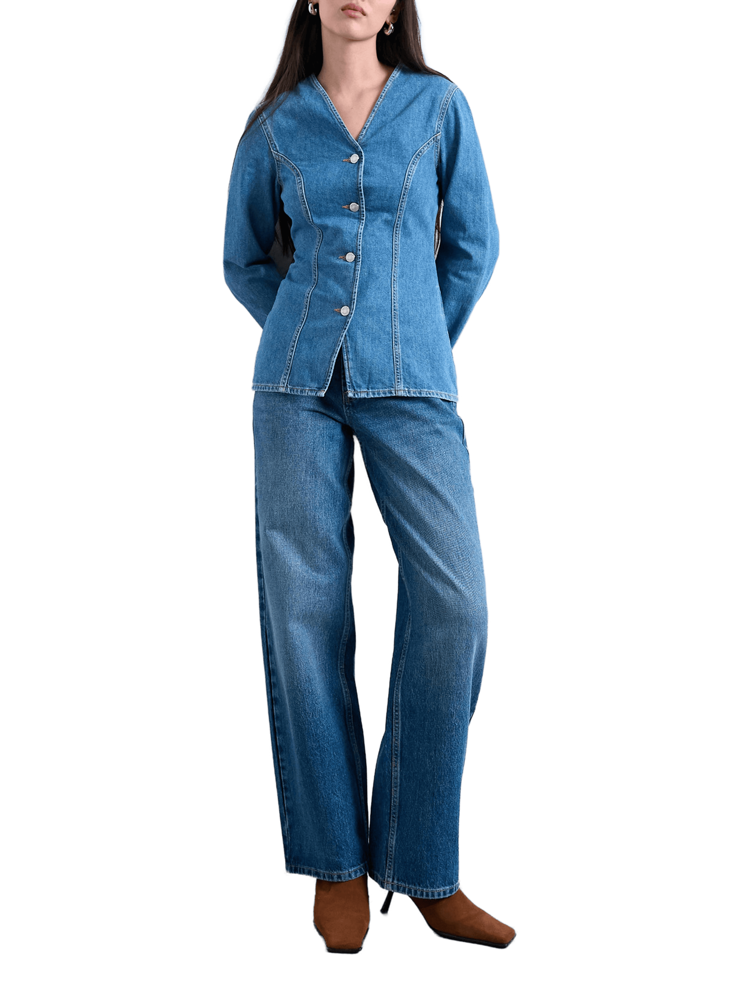 Cotton denim shirt TOPSHOP Blue