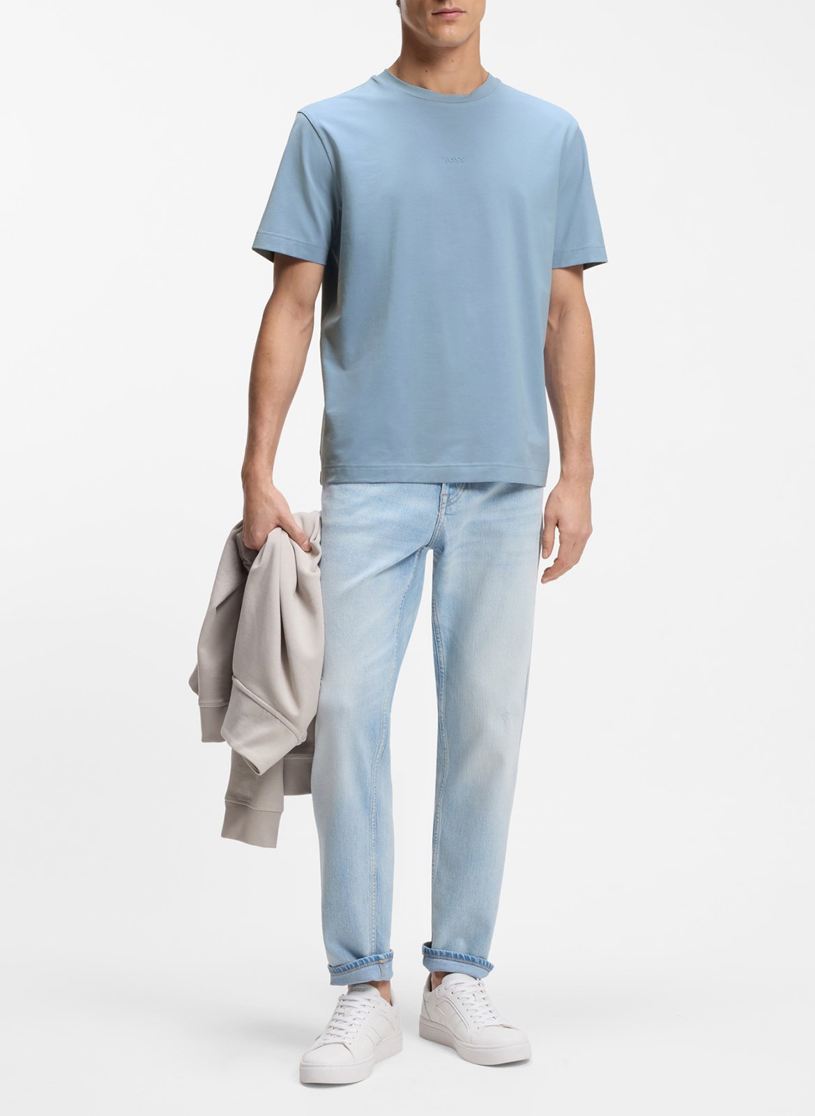 Tee-shirt col rond en coton mélangé BOSS Bleu