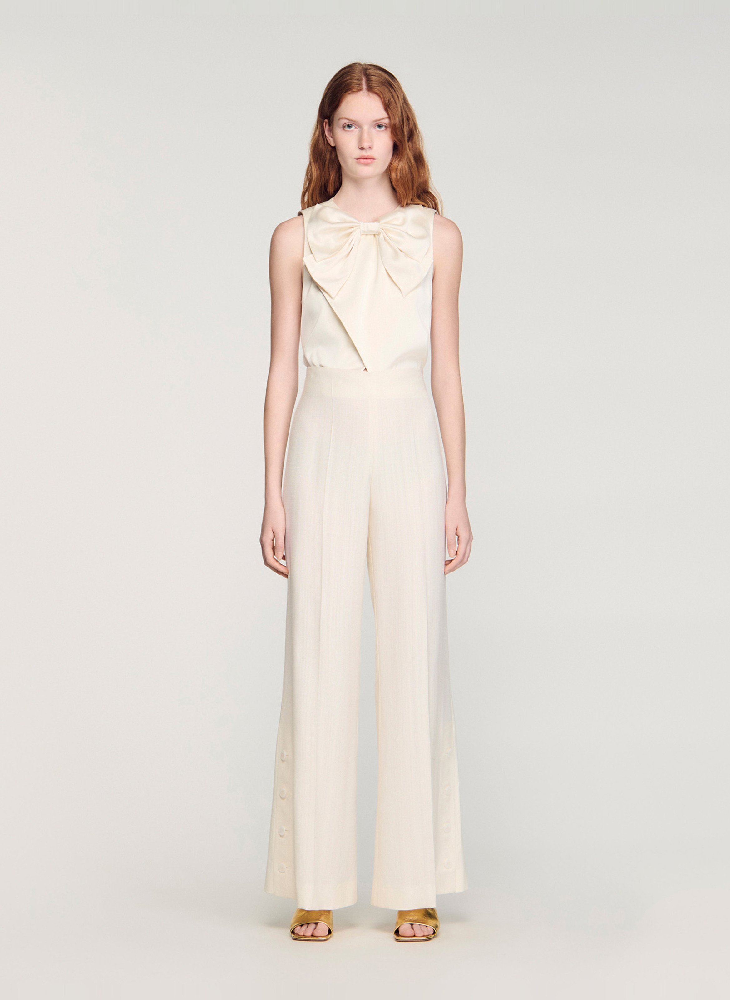 Pantalon taille haute large uni SANDRO Beige