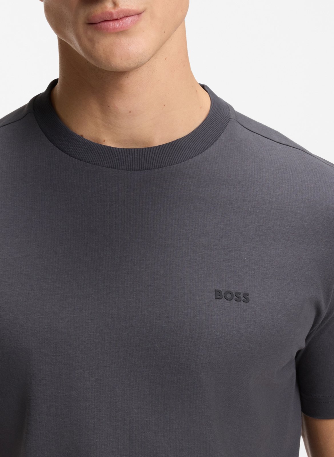 Tee-shirt col rond en coton mélangé BOSS Argent