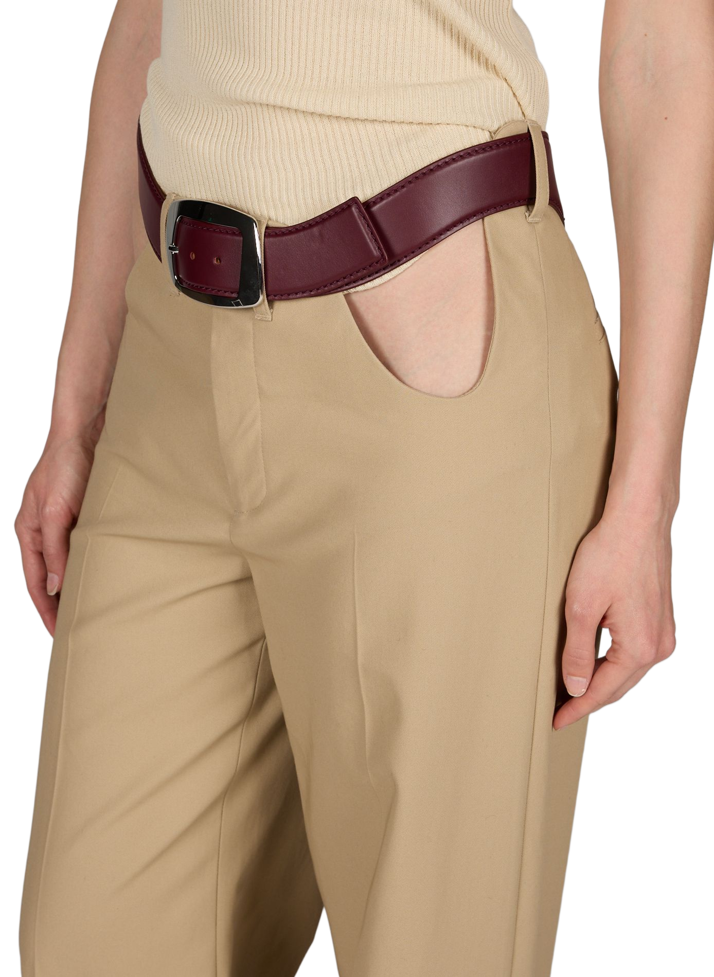 Pants with front cutouts and cotton belt JEAN PAUL GAULTIER Beige