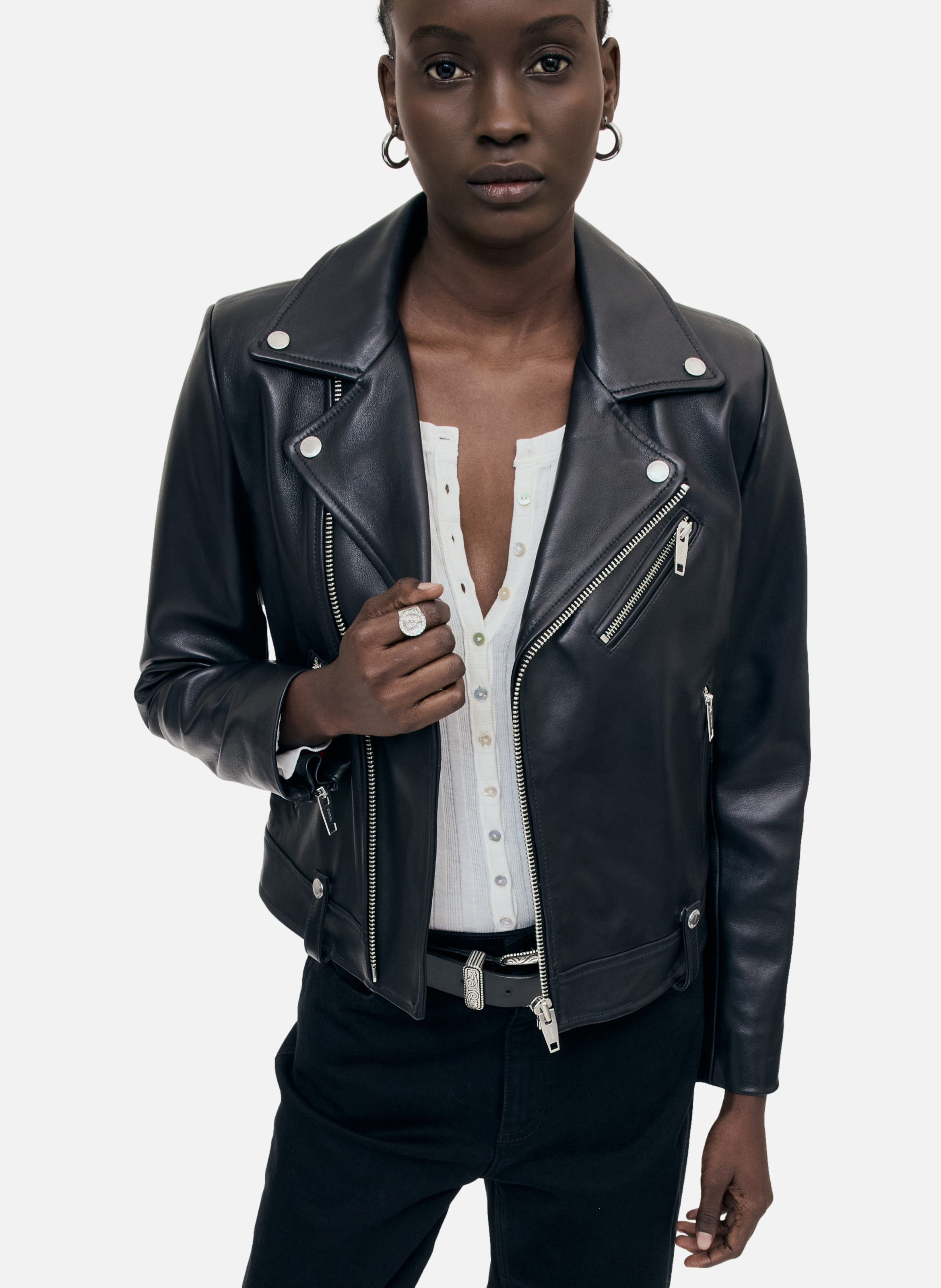 Blouson motard en cuir THE KOOPLES Noir