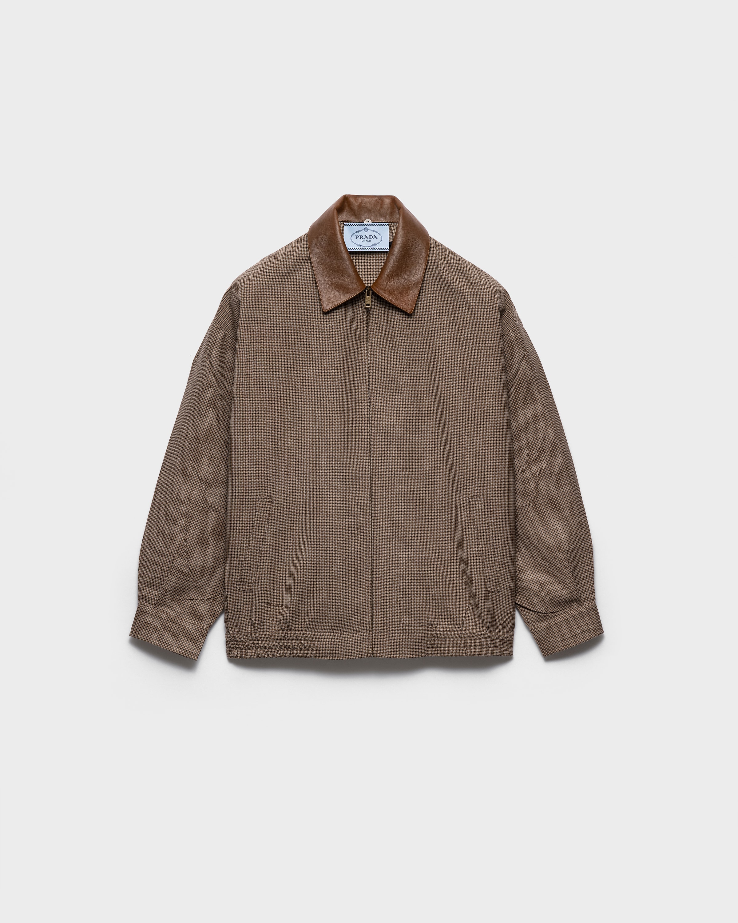 Blouson en laine à motif pied-de-poule PRADA Marron