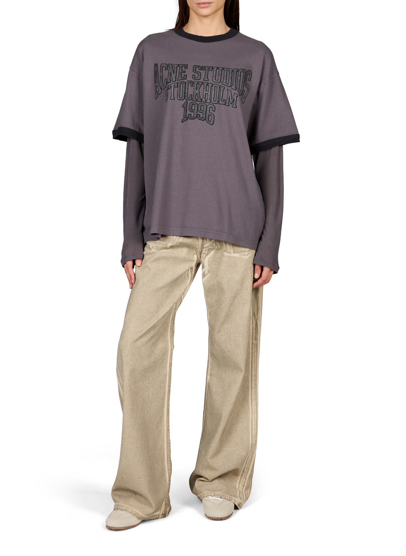 Grafisches T-Shirt mit Baumwollüberlagerungen. ACNE STUDIOS Weiss