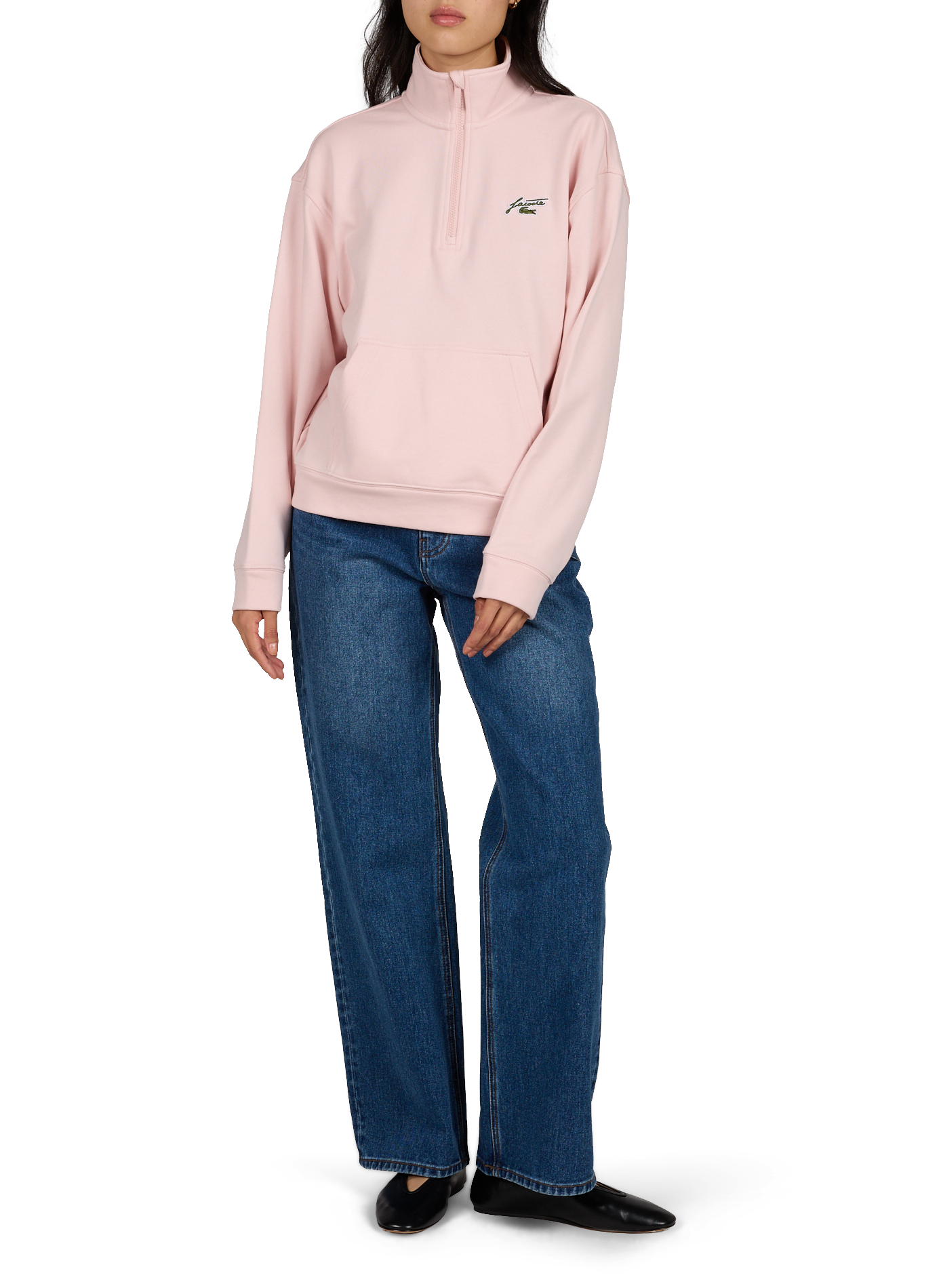 Sweat droit col montant en coton mélangé LACOSTE Rose