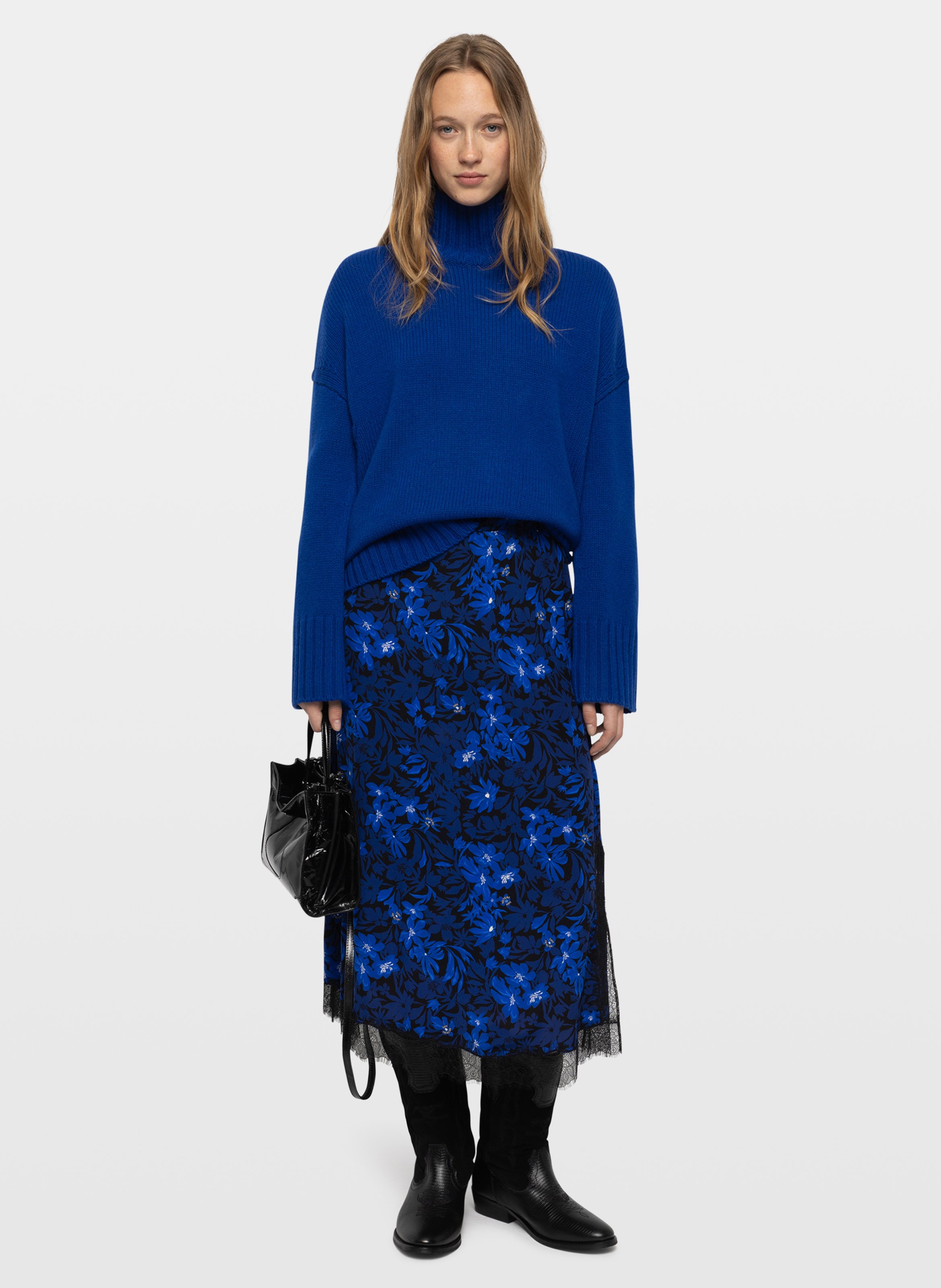 Jupe midi imprimée avec dentelle jarvis ZADIG&VOLTAIRE Bleu