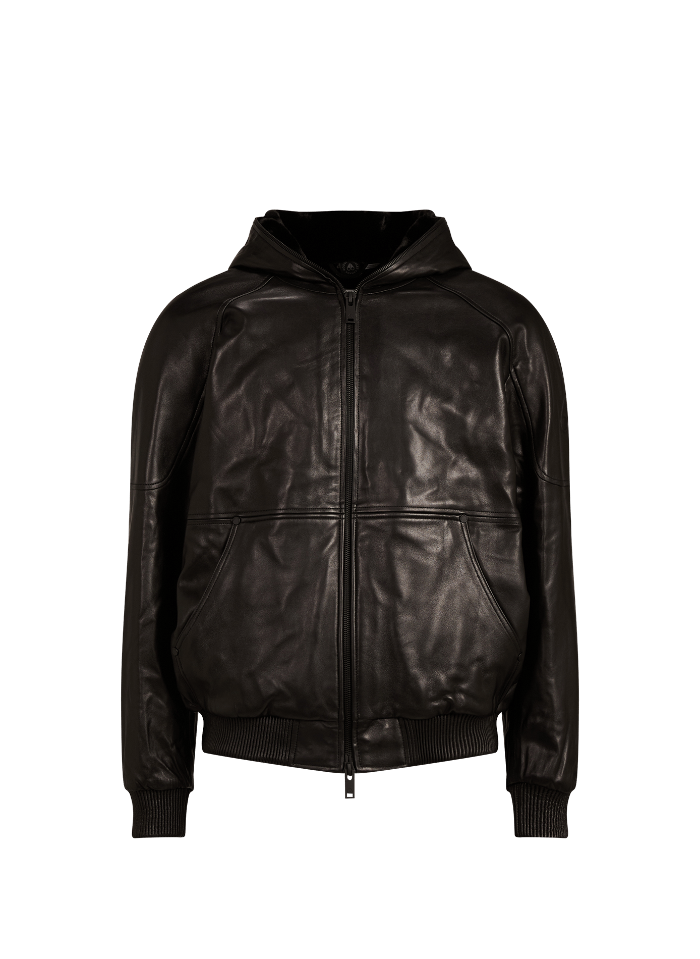 Gerade geschnittene Kapuzenjacke aus Leder MOOSE KNUCKLES Schwarz