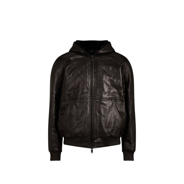 Veste droite à capuche en cuir Veste droite à capuche en cuir