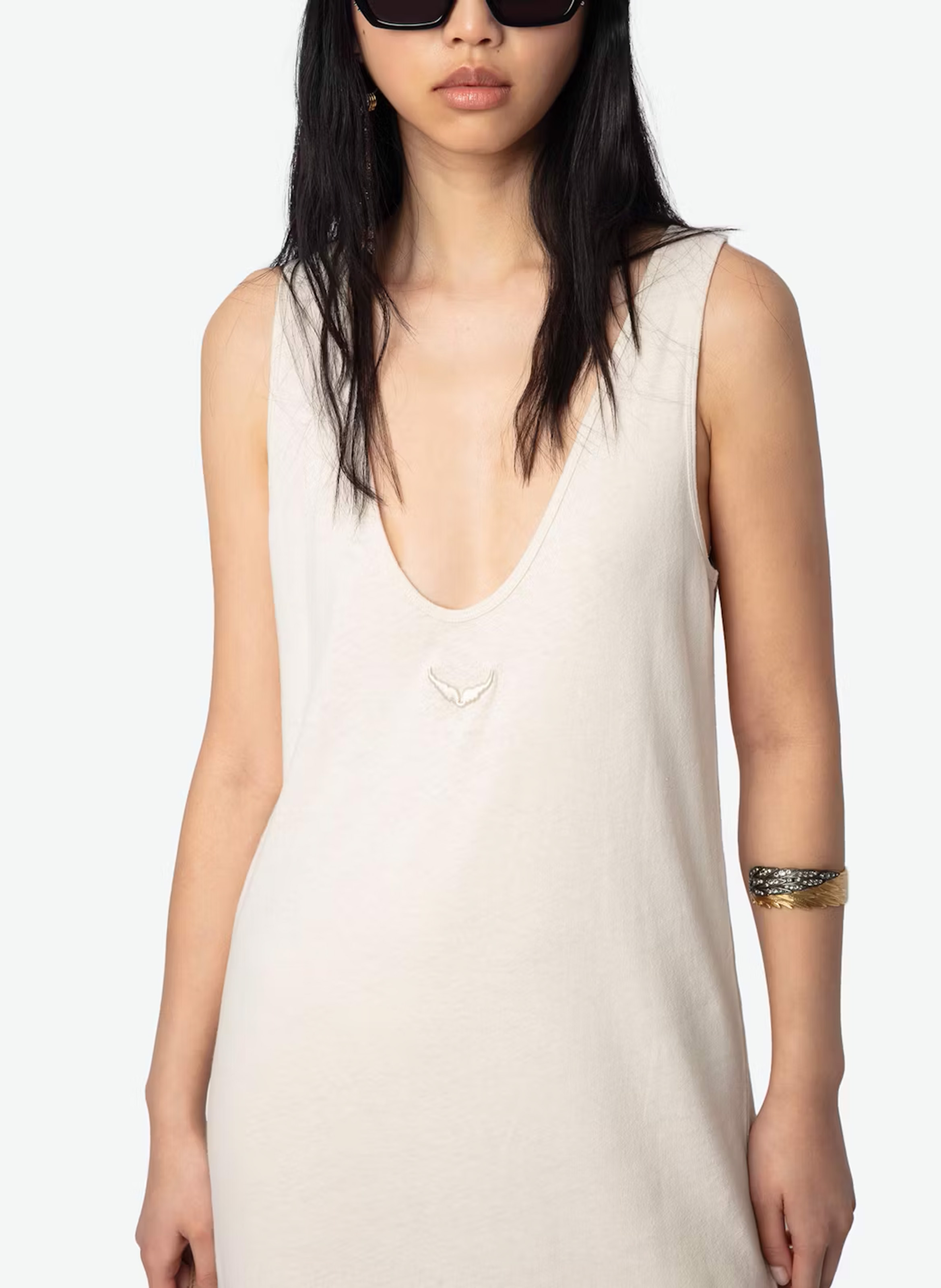 Robe longue décolleté v en coton et en lin mélangés deva ZADIG&VOLTAIRE Blanc