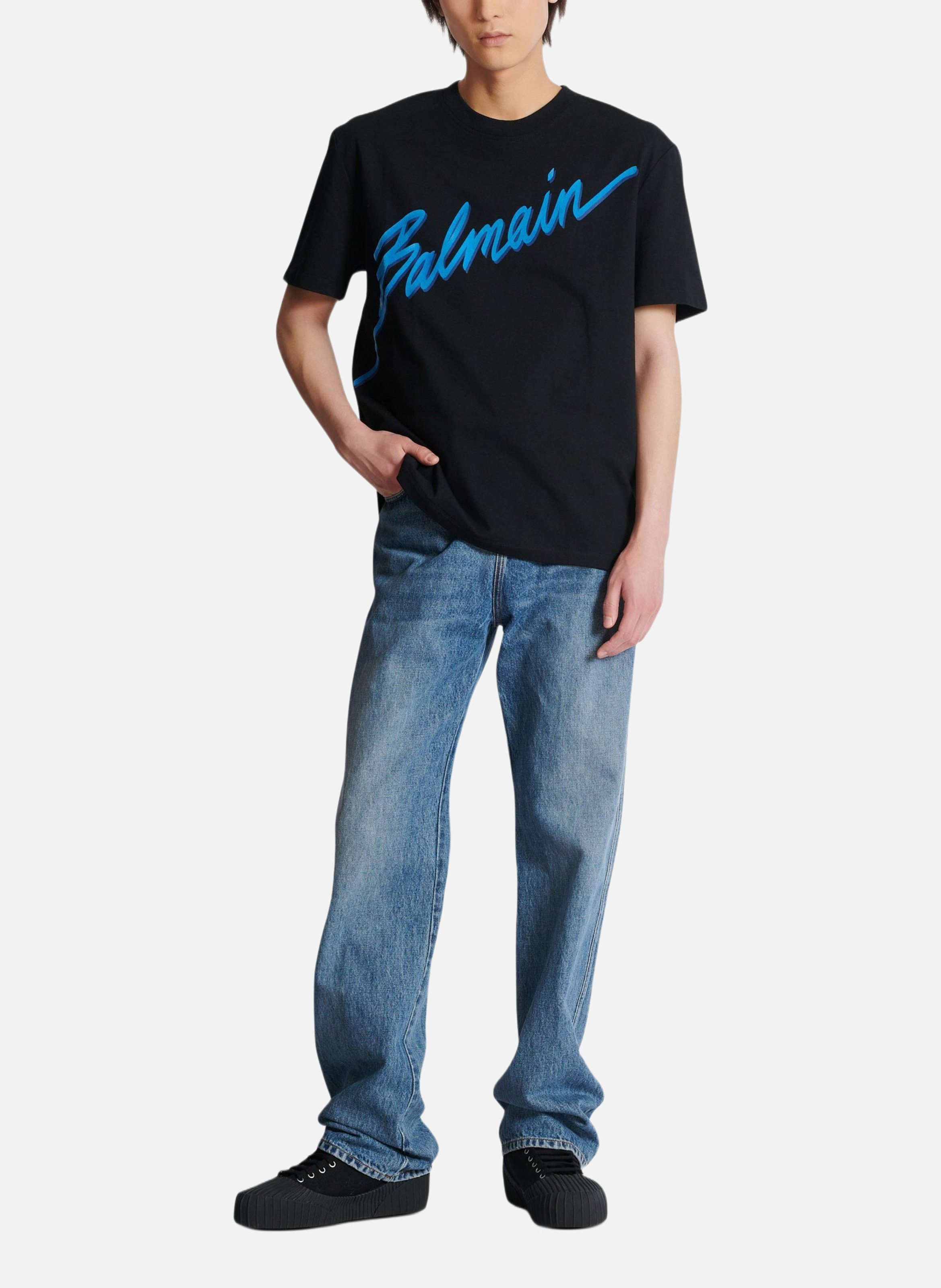 T-shirt floqué balmain lettre BALMAIN Bleu