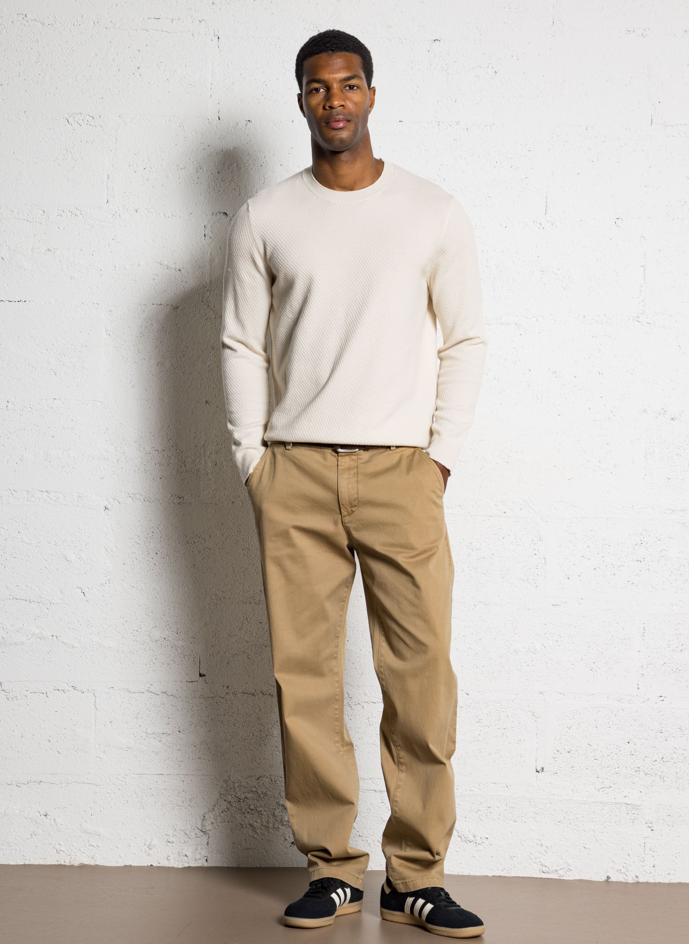 Pull droit col rond à tricot relief IKKS Blanc