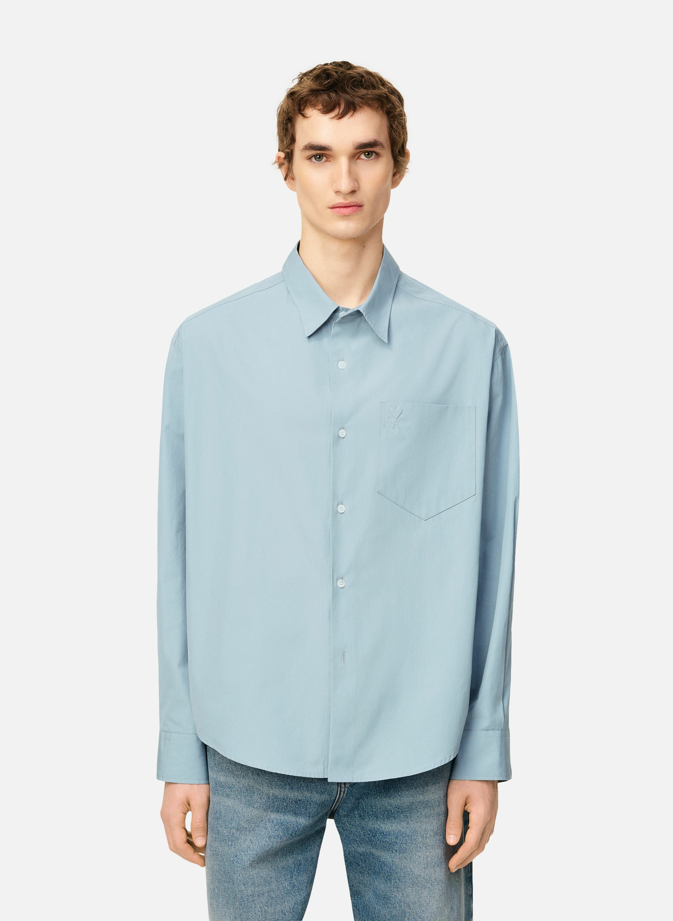 Chemise boxy embossée ami de coeur en coton unisexe AMI PARIS Bleu