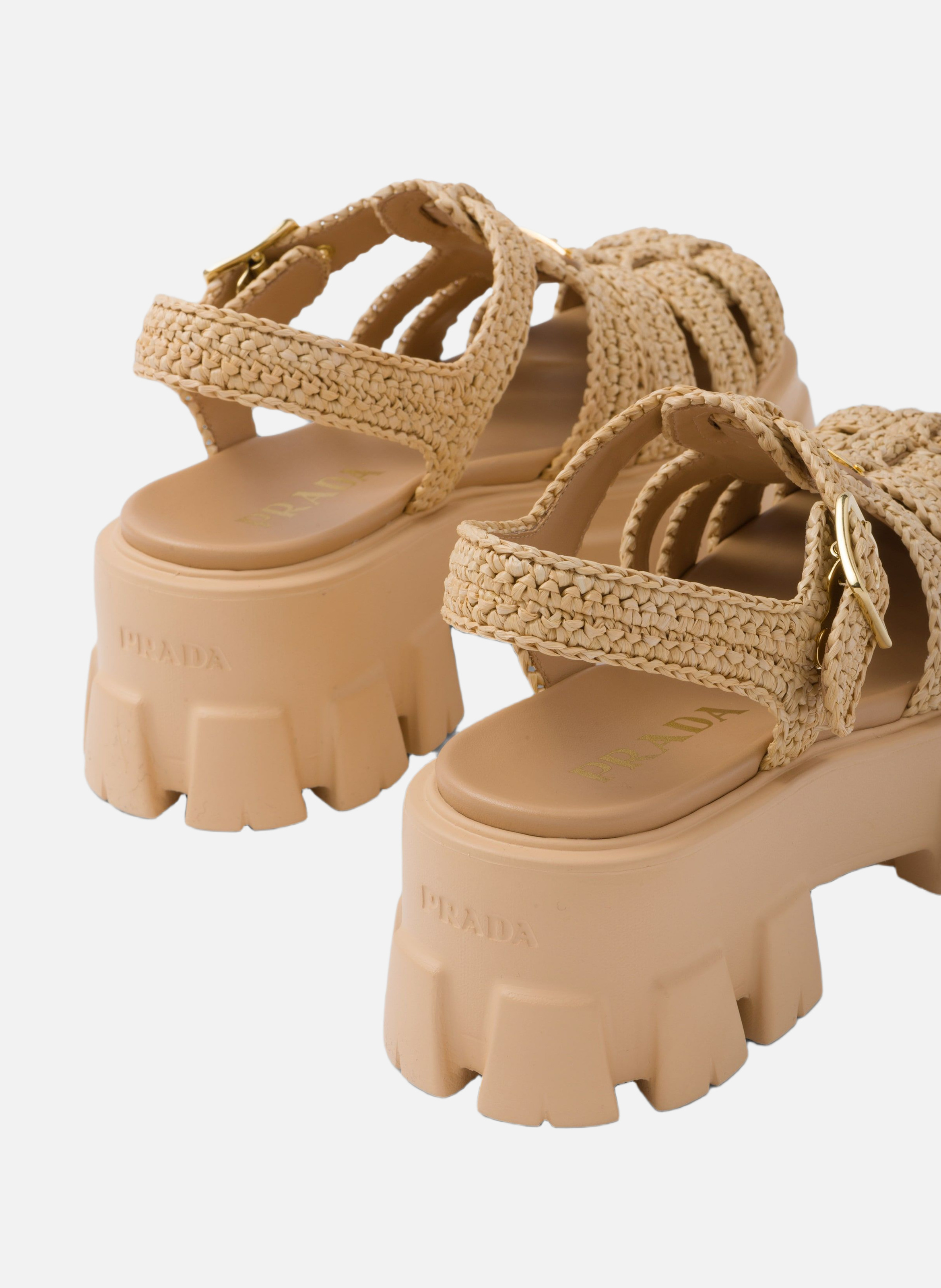 Sandales monolith en crochet PRADA Beige