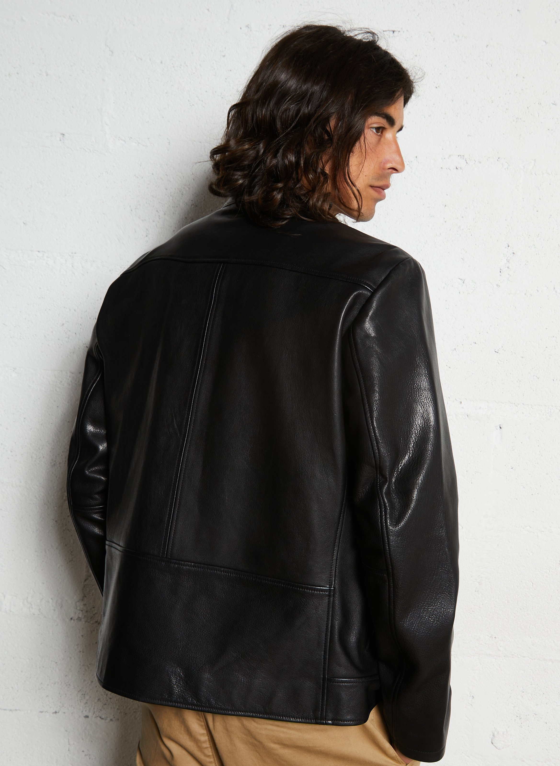 Veste en cuir droite IKKS Noir