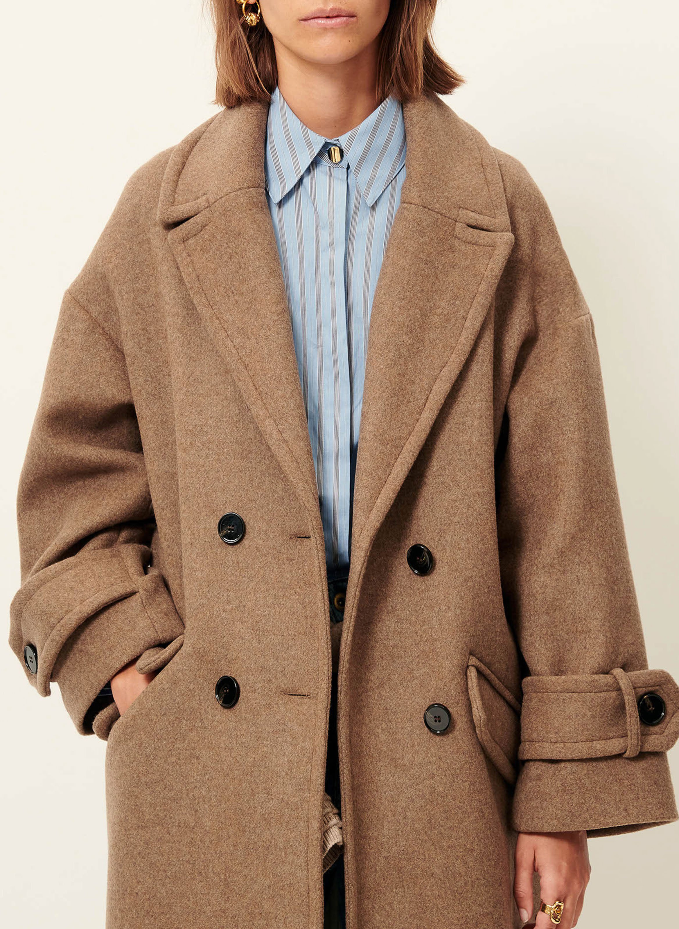 Manteau droit col tailleur en laine mélangée mia SESSUN Beige