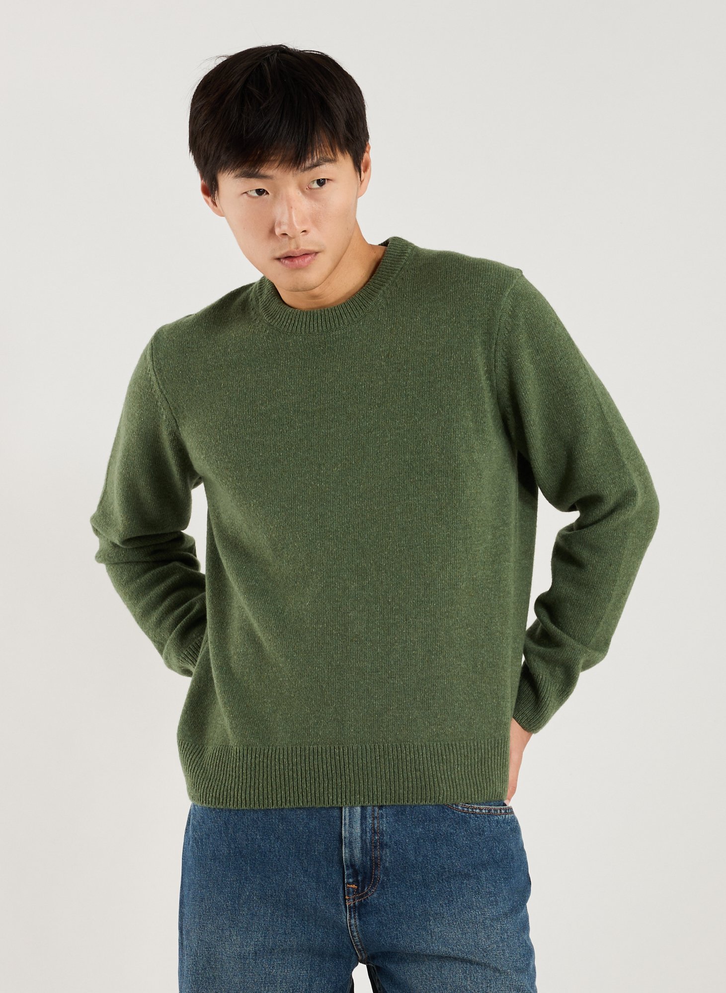 AIGLE Pull ample col rond en laine mélangée Vert