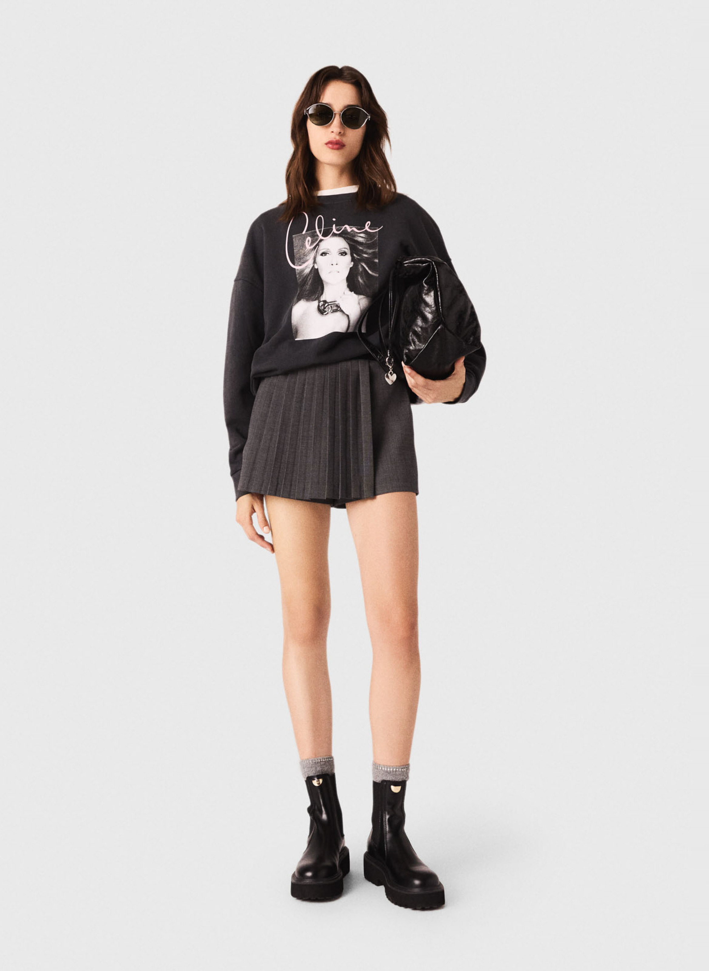 Sweat sérigraphié en coton délavé MAJE Gris